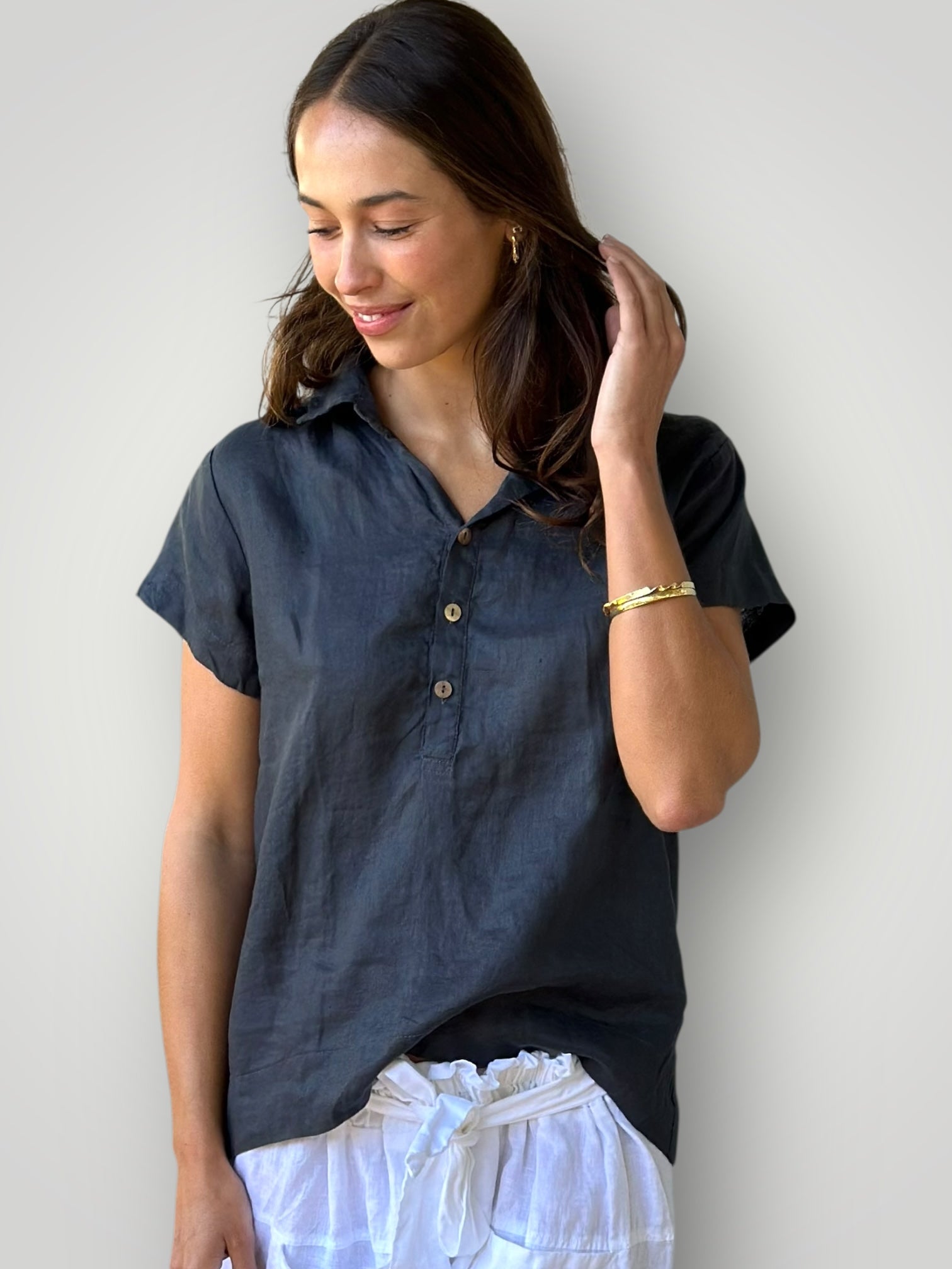celia top - charcoal linen Apparel