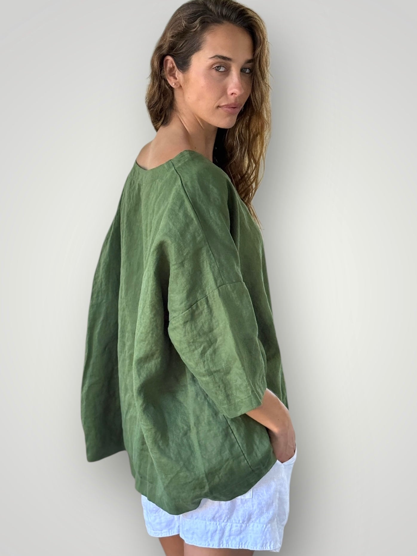lydia top - moss linen Apparel