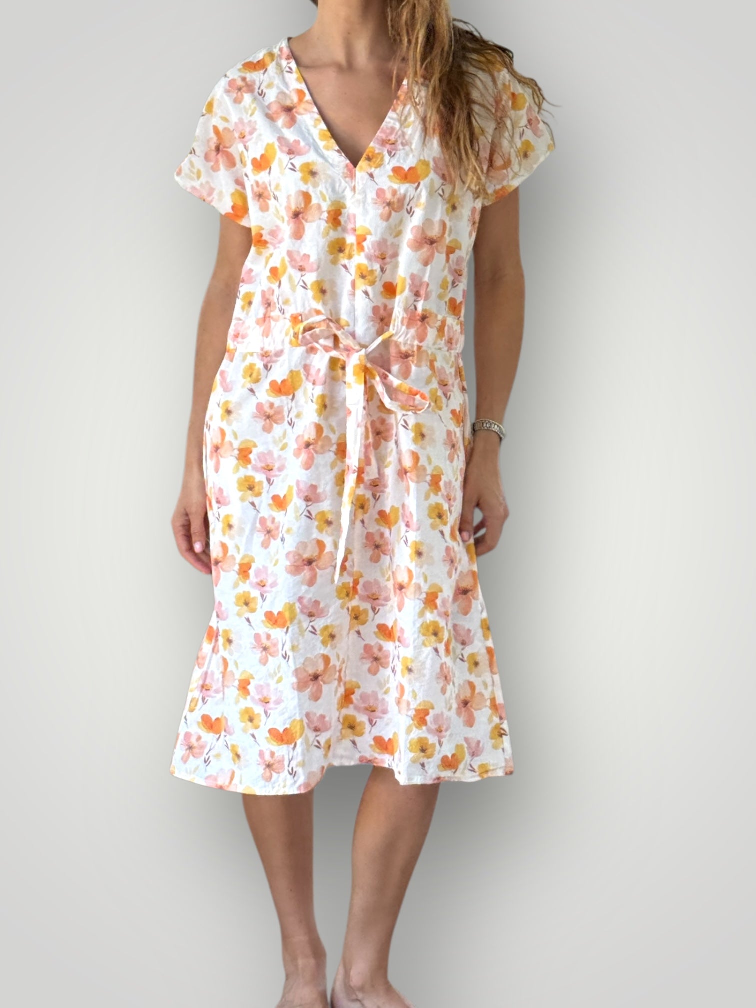 harper dress mid length -citrus flower cotton Apparel