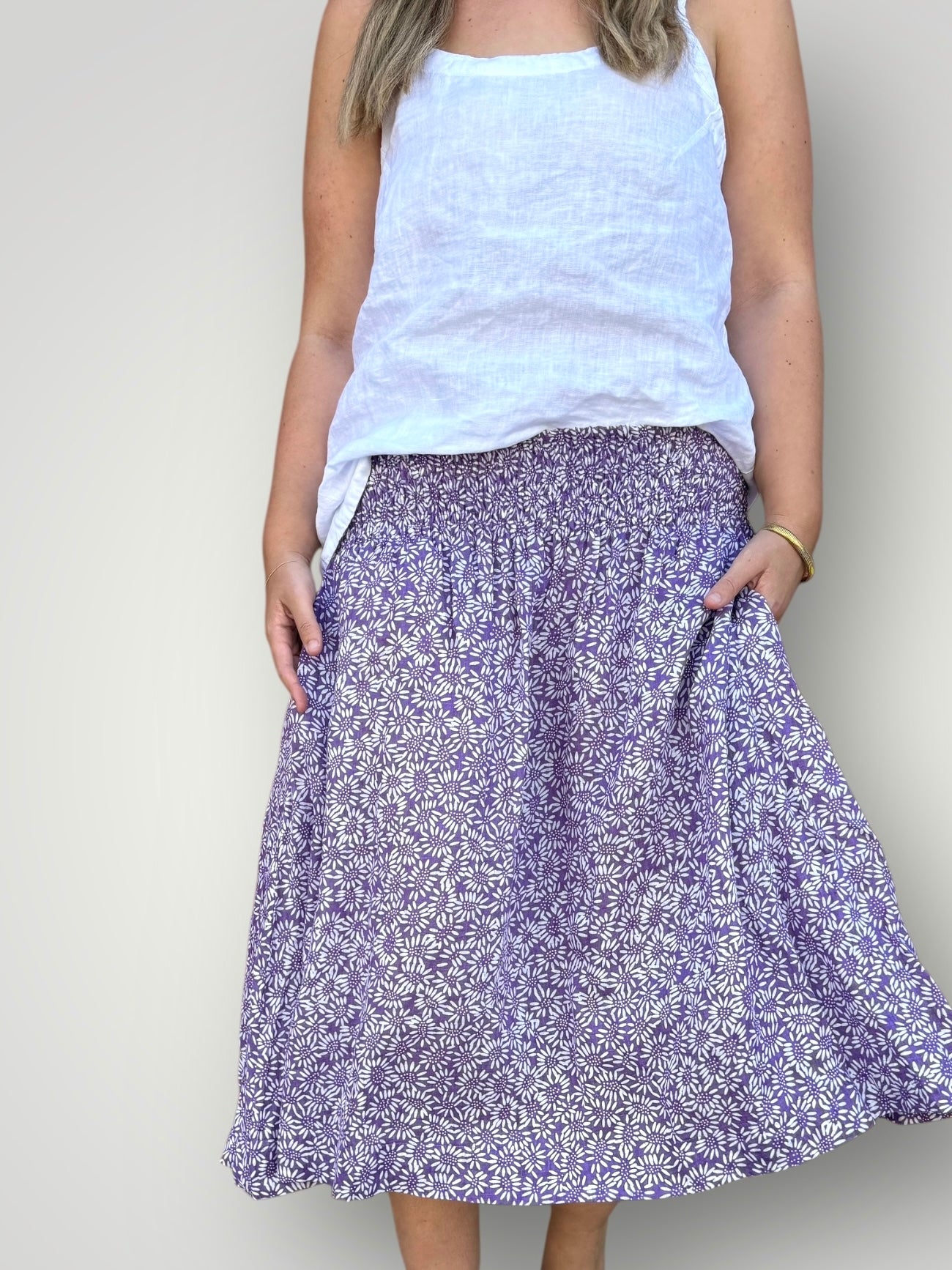 lola skirt - orchid daisy linen Apparel