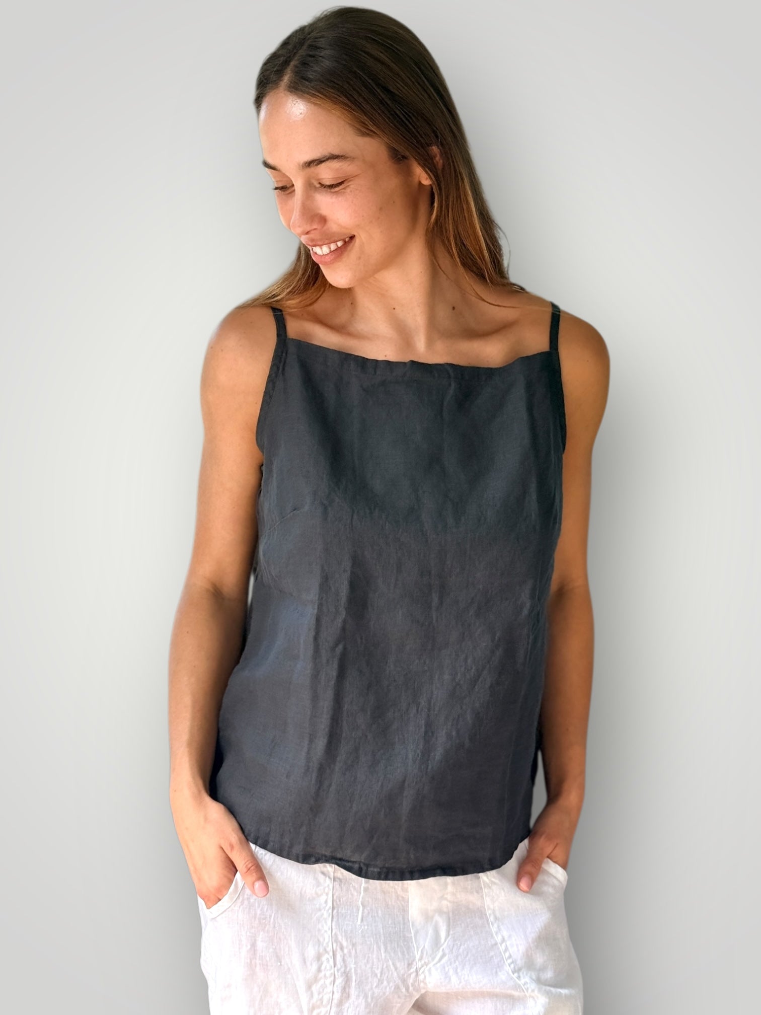 milly tank - charcoal linen Apparel