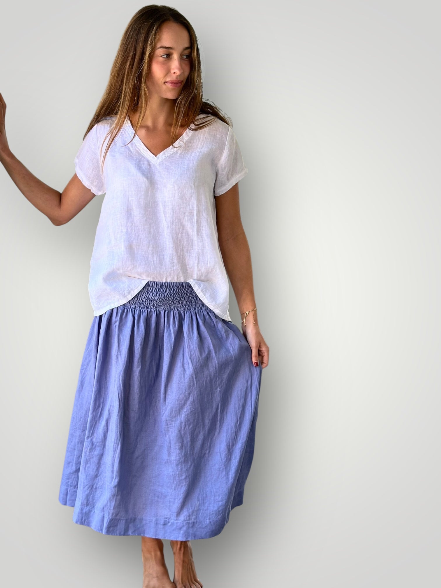 lola skirt-cornflower linen Apparel
