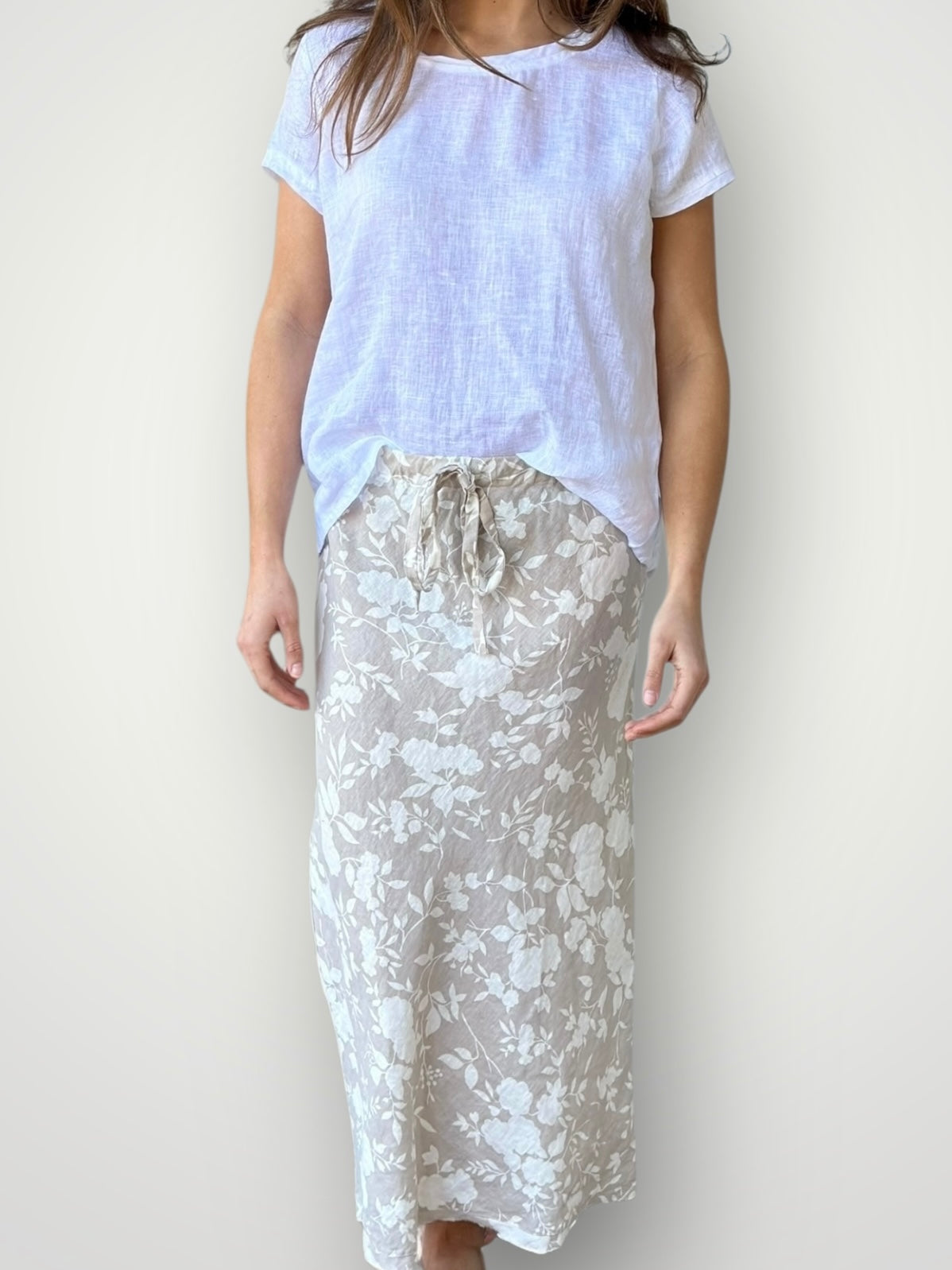 anthea skirt - big natural flower linen Apparel