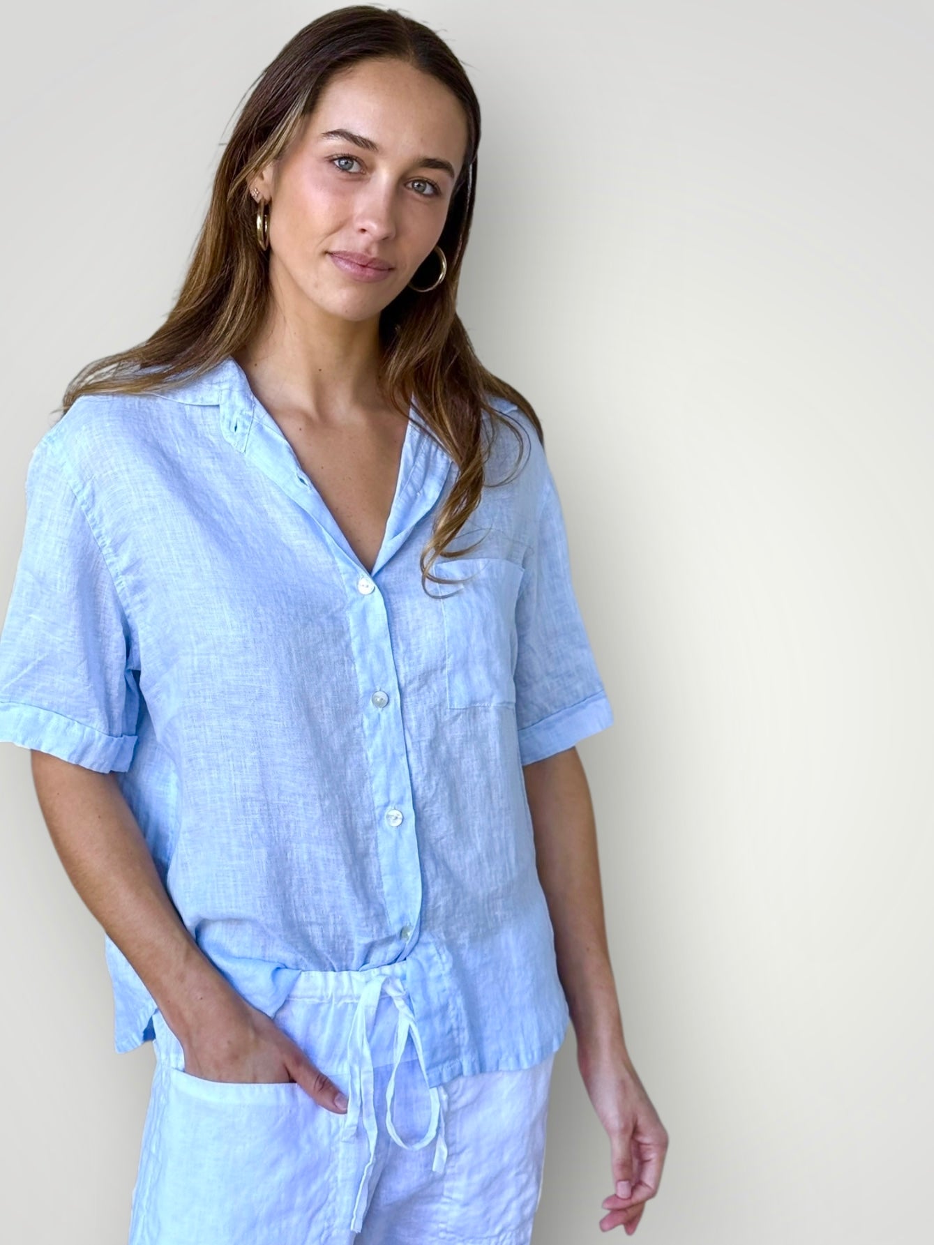 erin shirt-soft blue linen Apparel