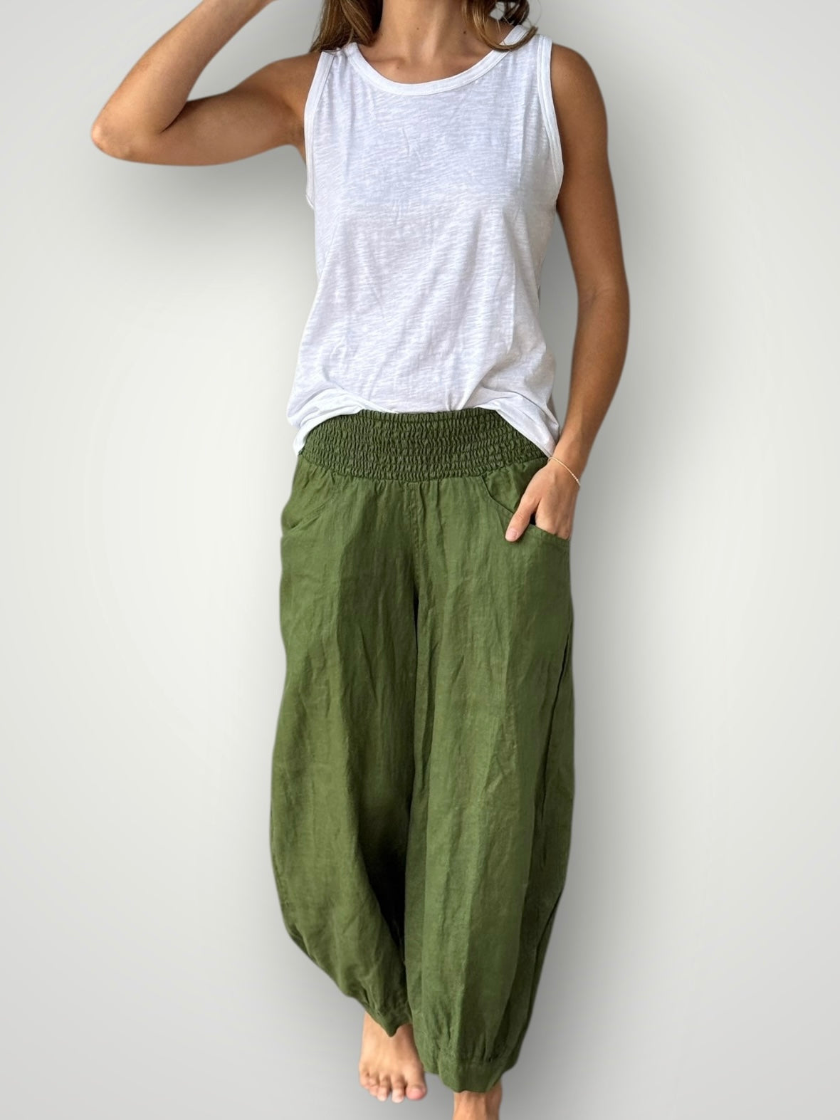 jackie pant - moss linen Apparel