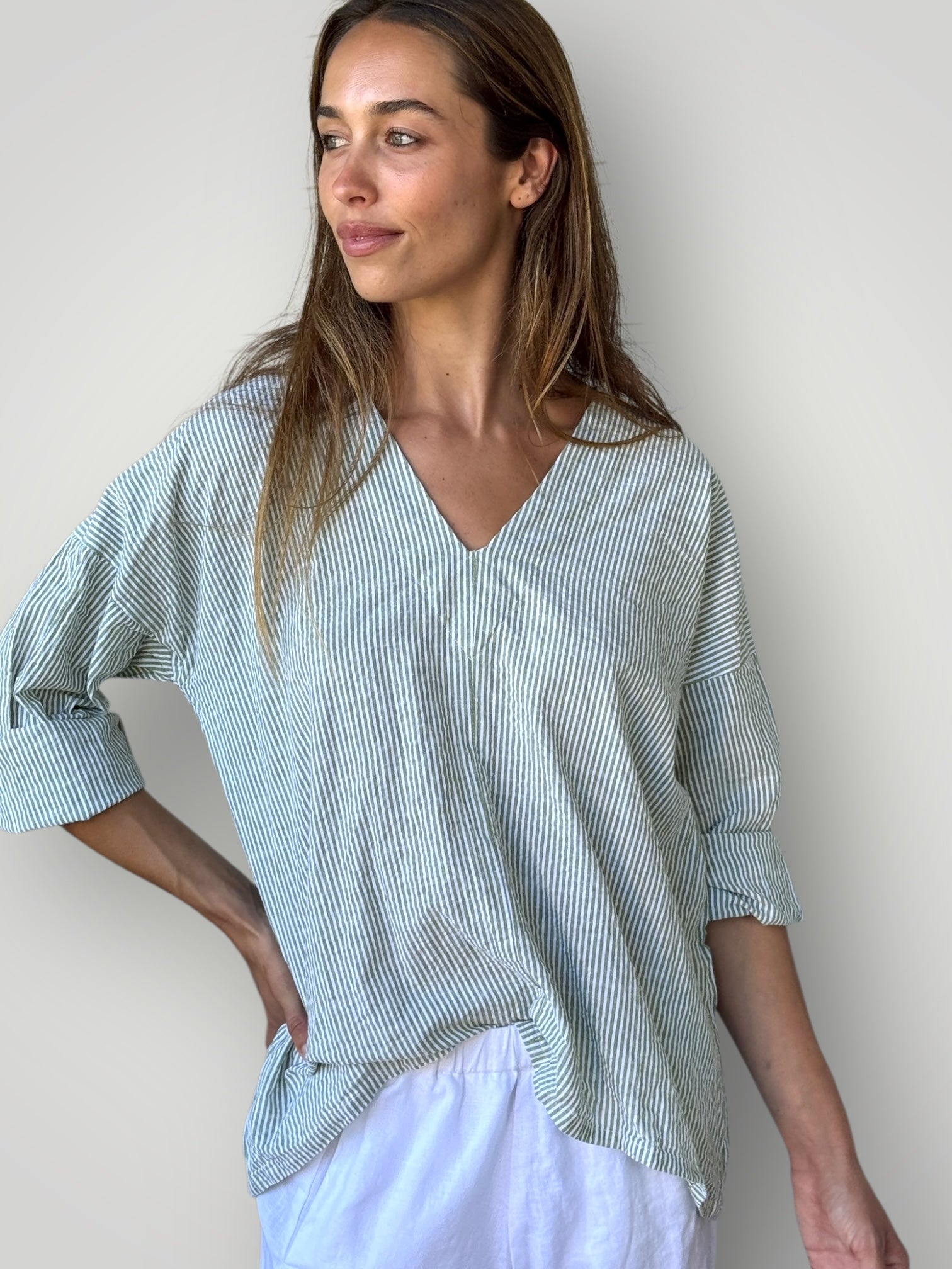 paige top - olive stripe cotton Apparel
