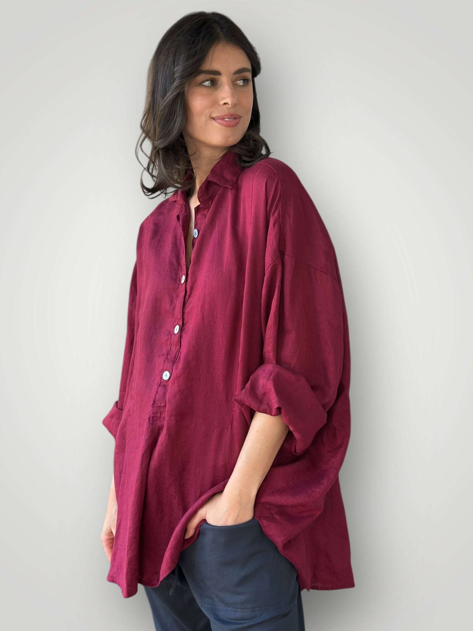 megan shirt - merlot linen Apparel