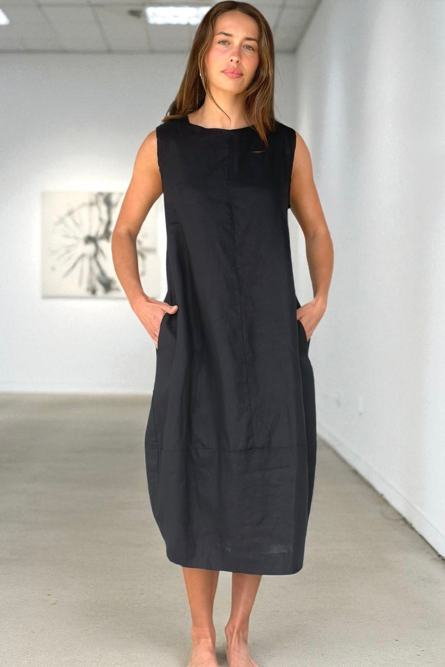 adele dress - black linen Apparel