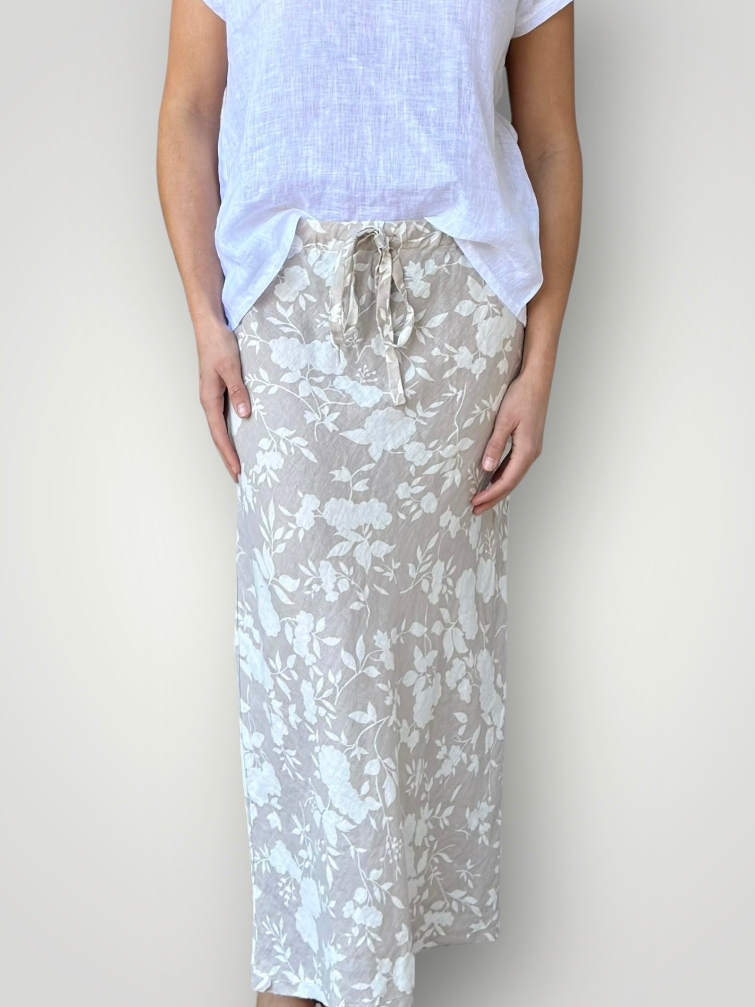 anthea skirt - big natural flower linen Apparel