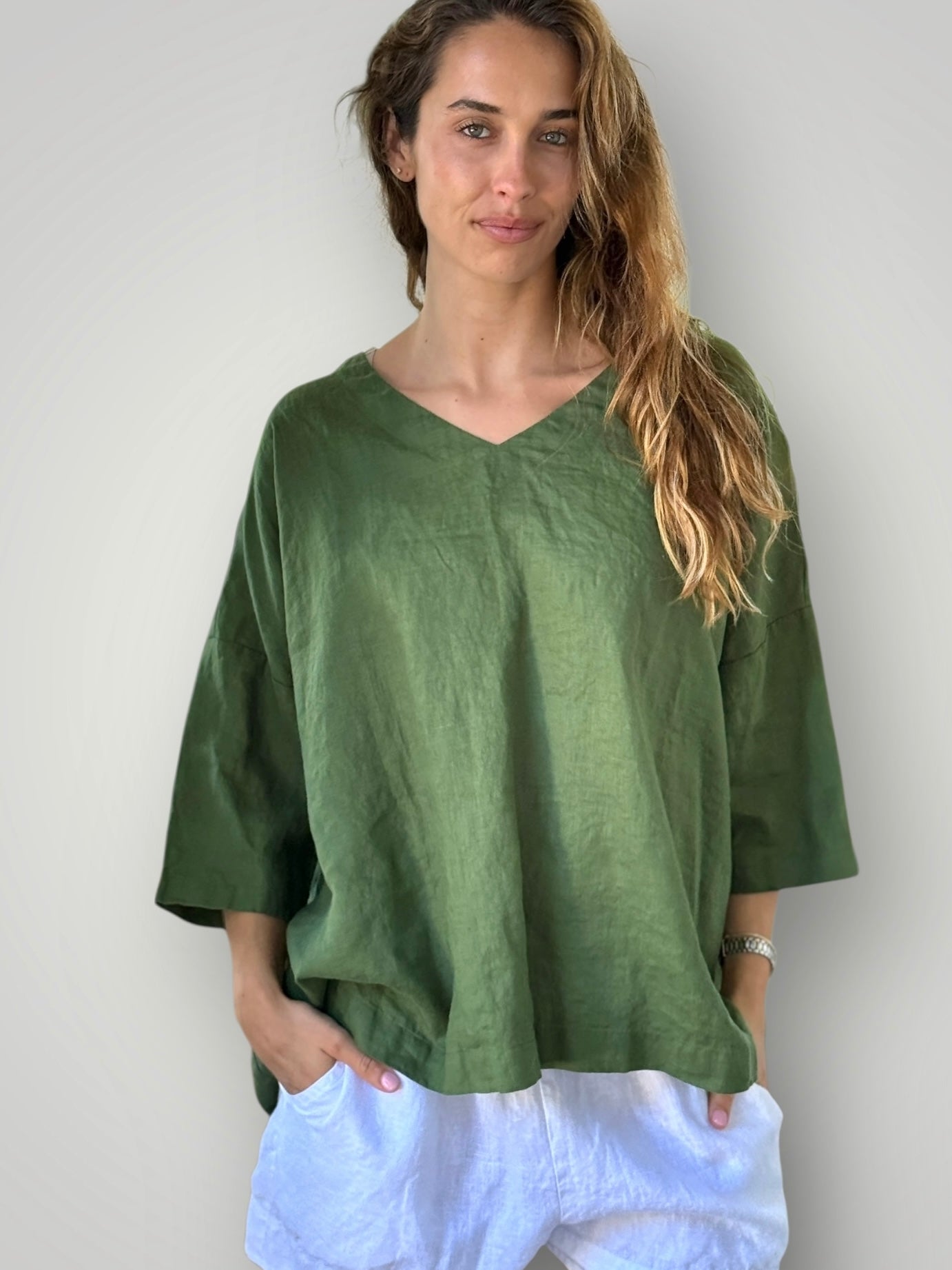 lydia top - moss linen Apparel