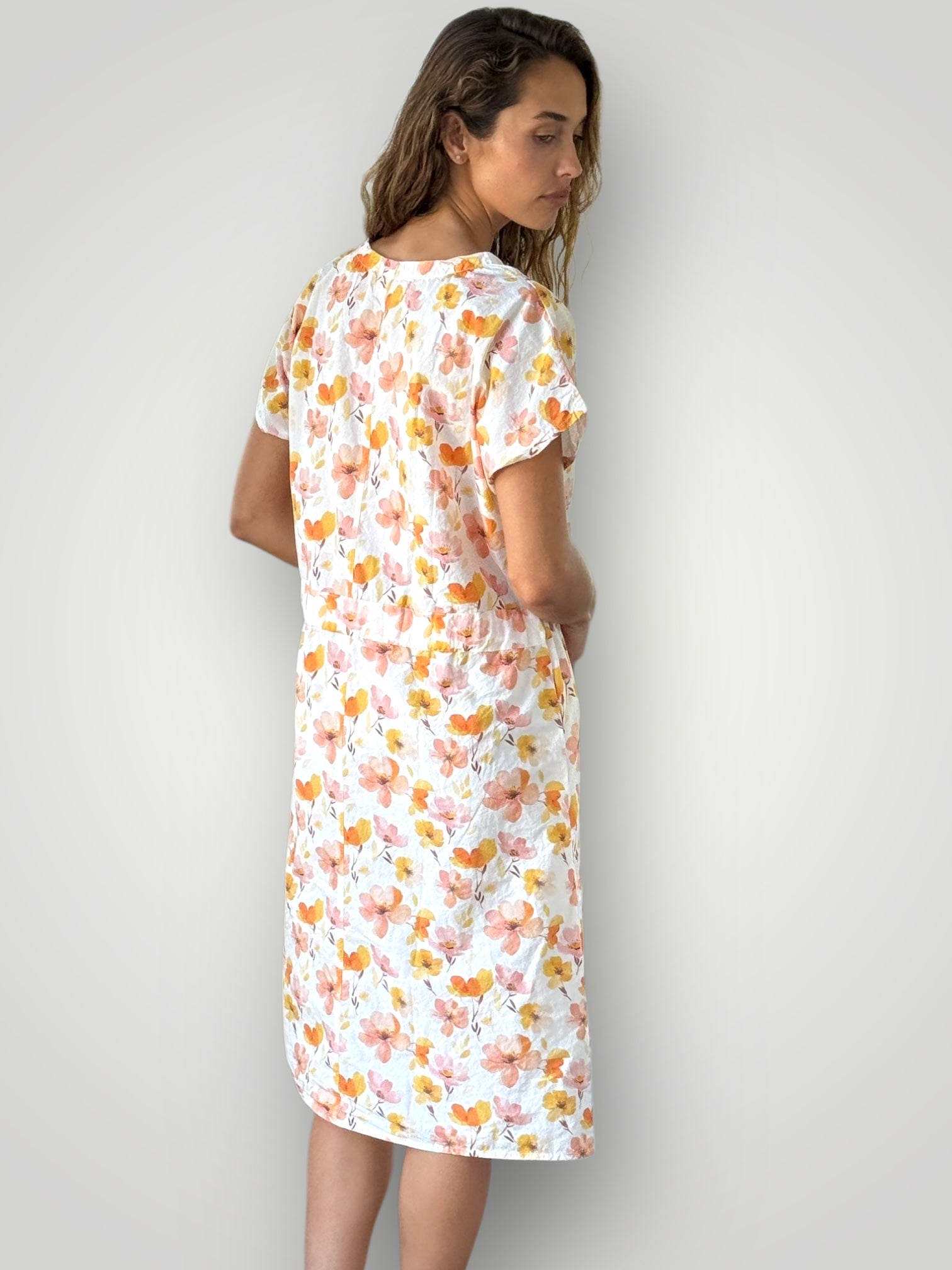 harper dress mid length -citrus flower cotton Apparel