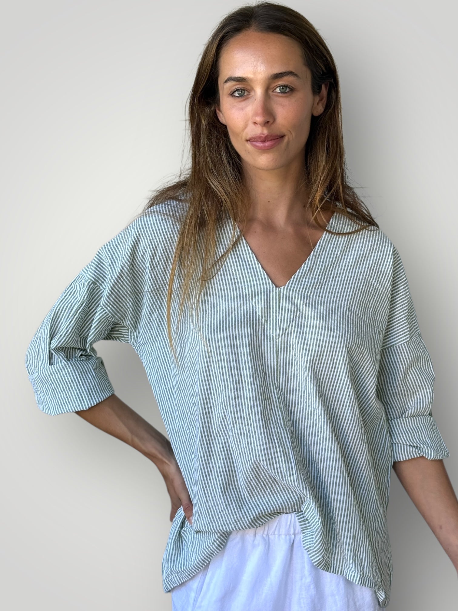paige top - olive stripe cotton Apparel