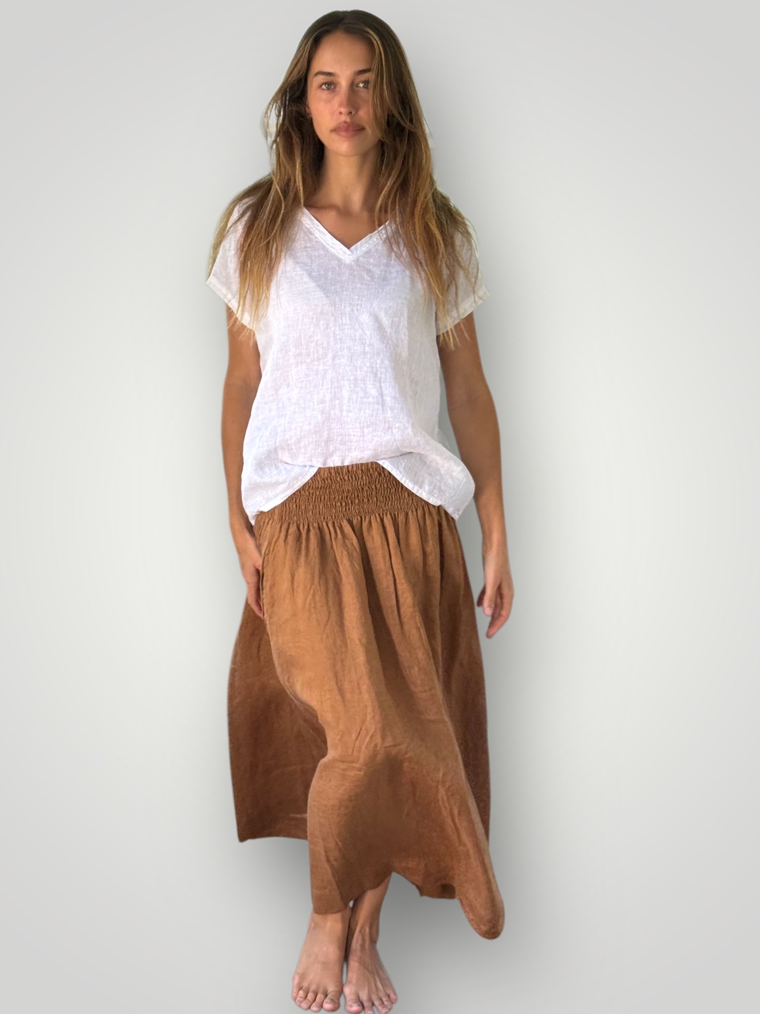 lulu skirt - caramel linen Apparel