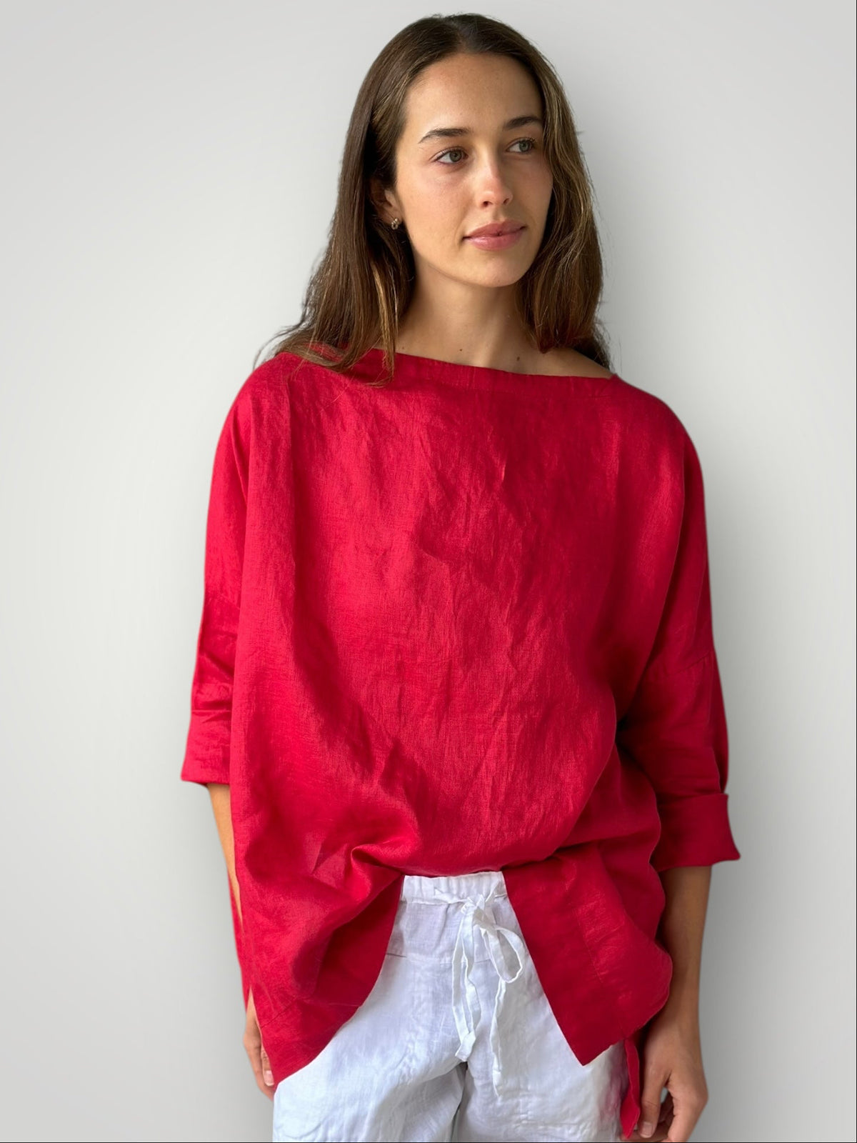 avril top - red linen Apparel