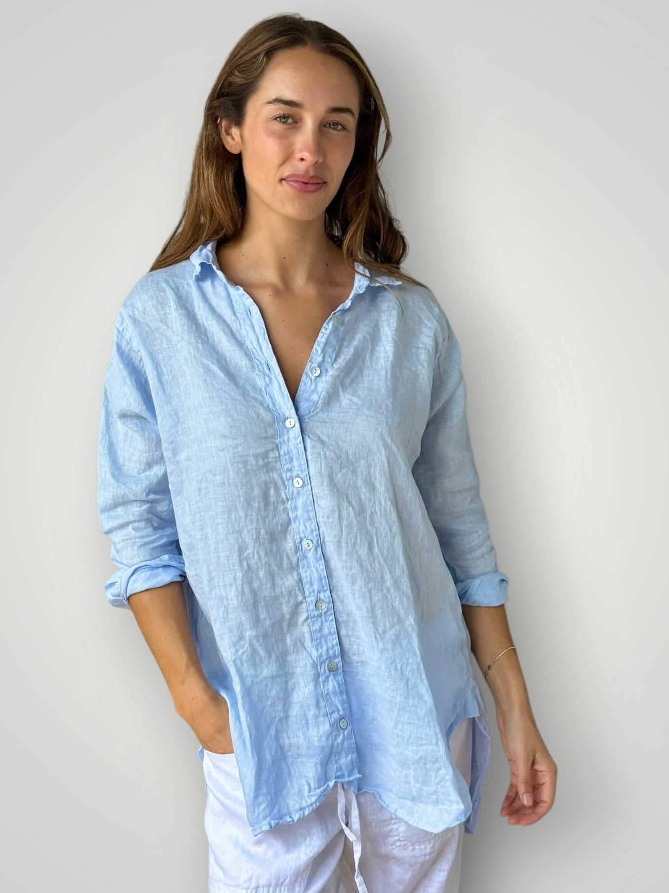 skyla shirt - soft blue linen Apparel