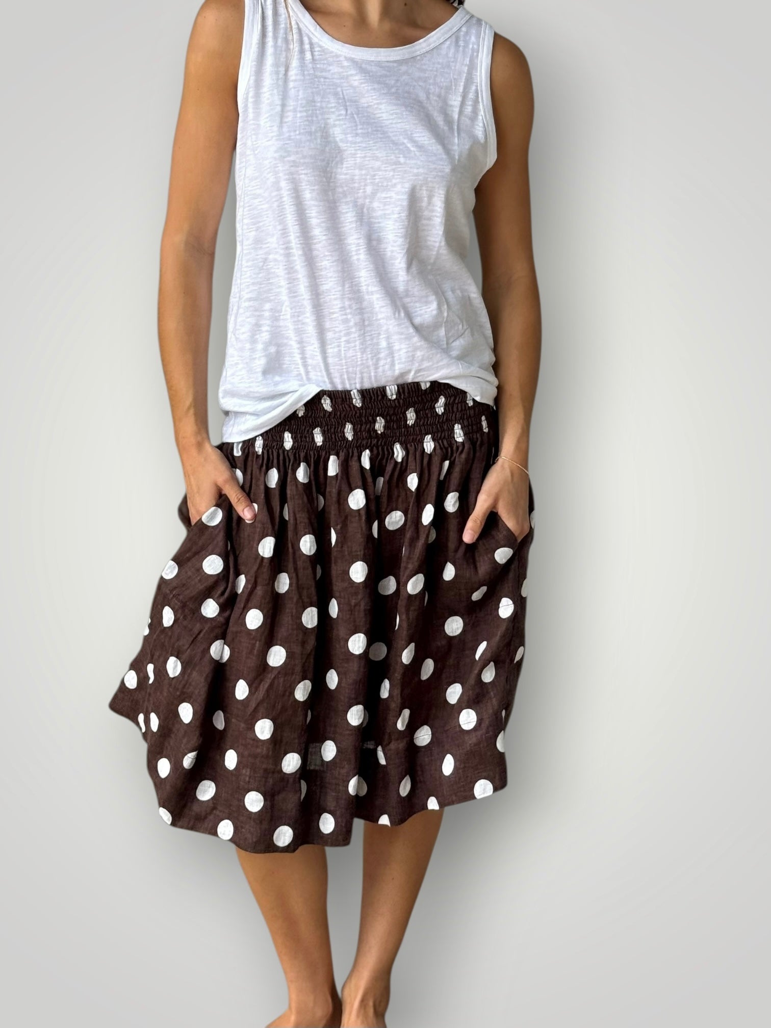 zoe skirt - chocolate spot linen Apparel
