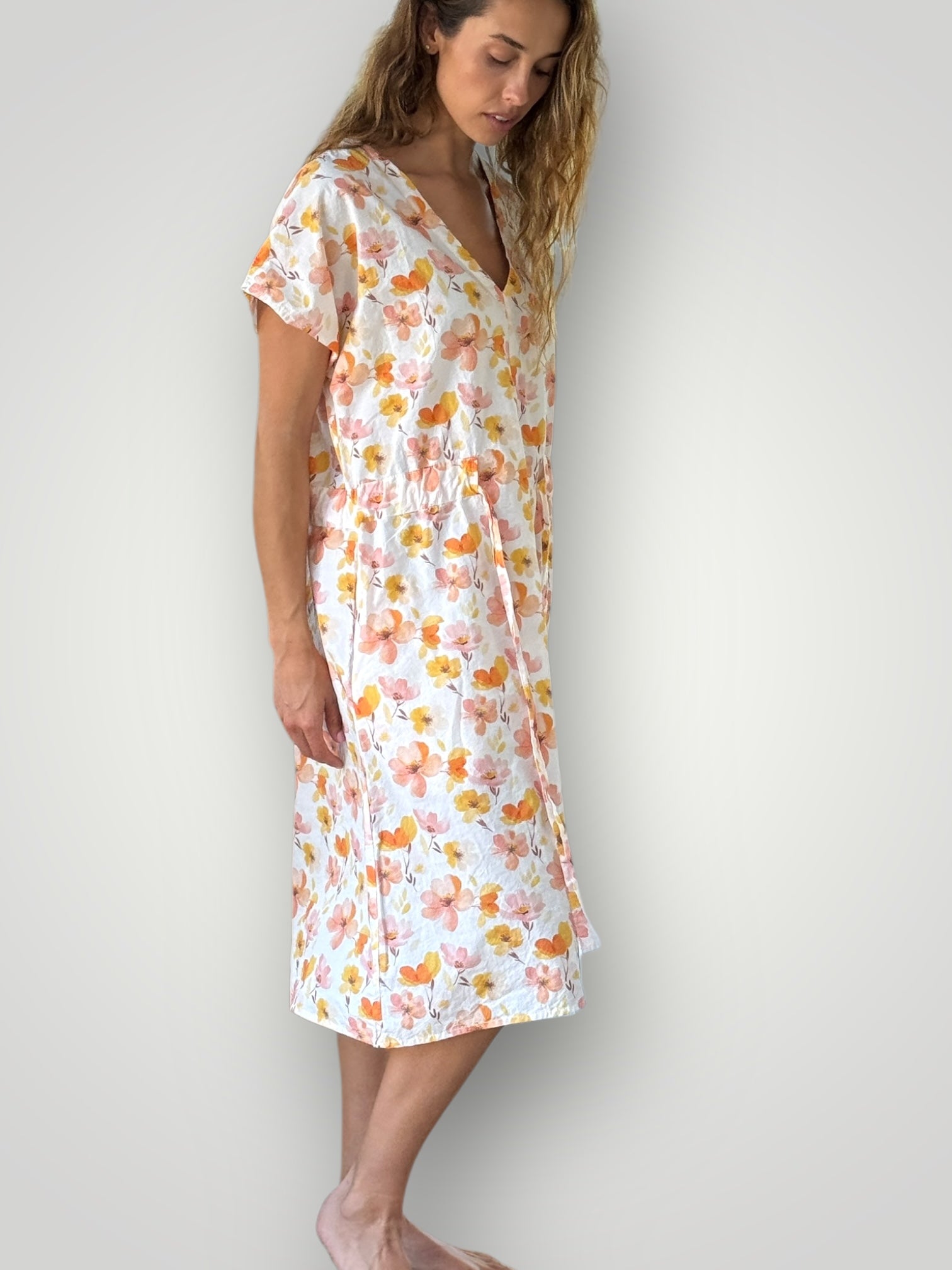 harper dress mid length -citrus flower cotton Apparel