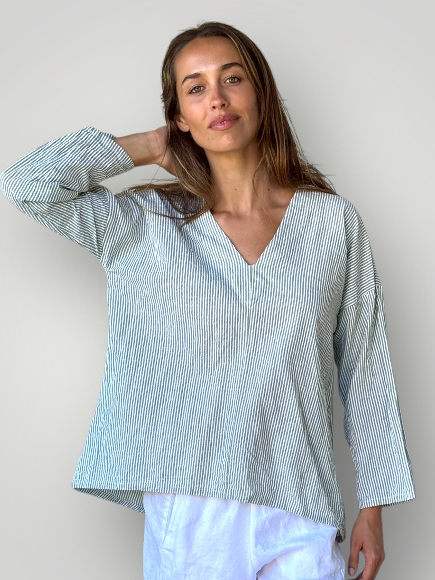 paige top - olive stripe cotton Apparel