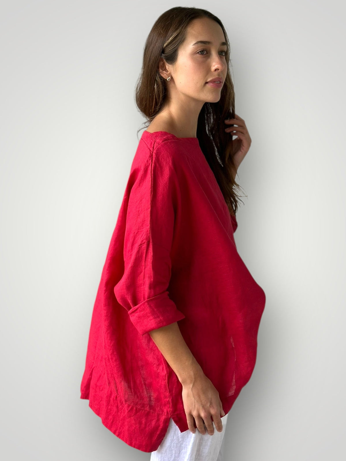 avril top - red linen Apparel