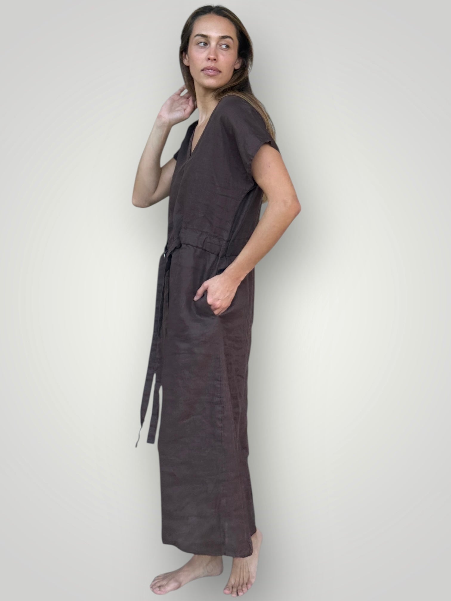 harper dress - chocolate linen Apparel