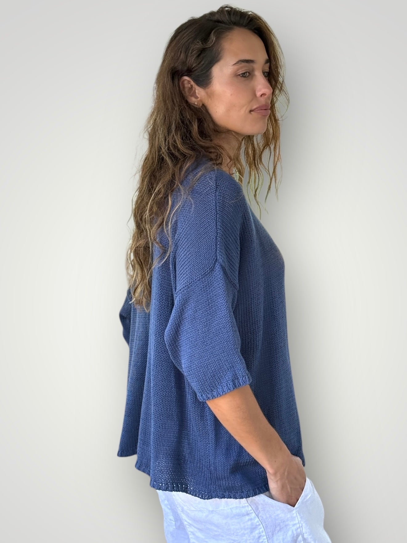 alex cardi-denim cotton knit Apparel