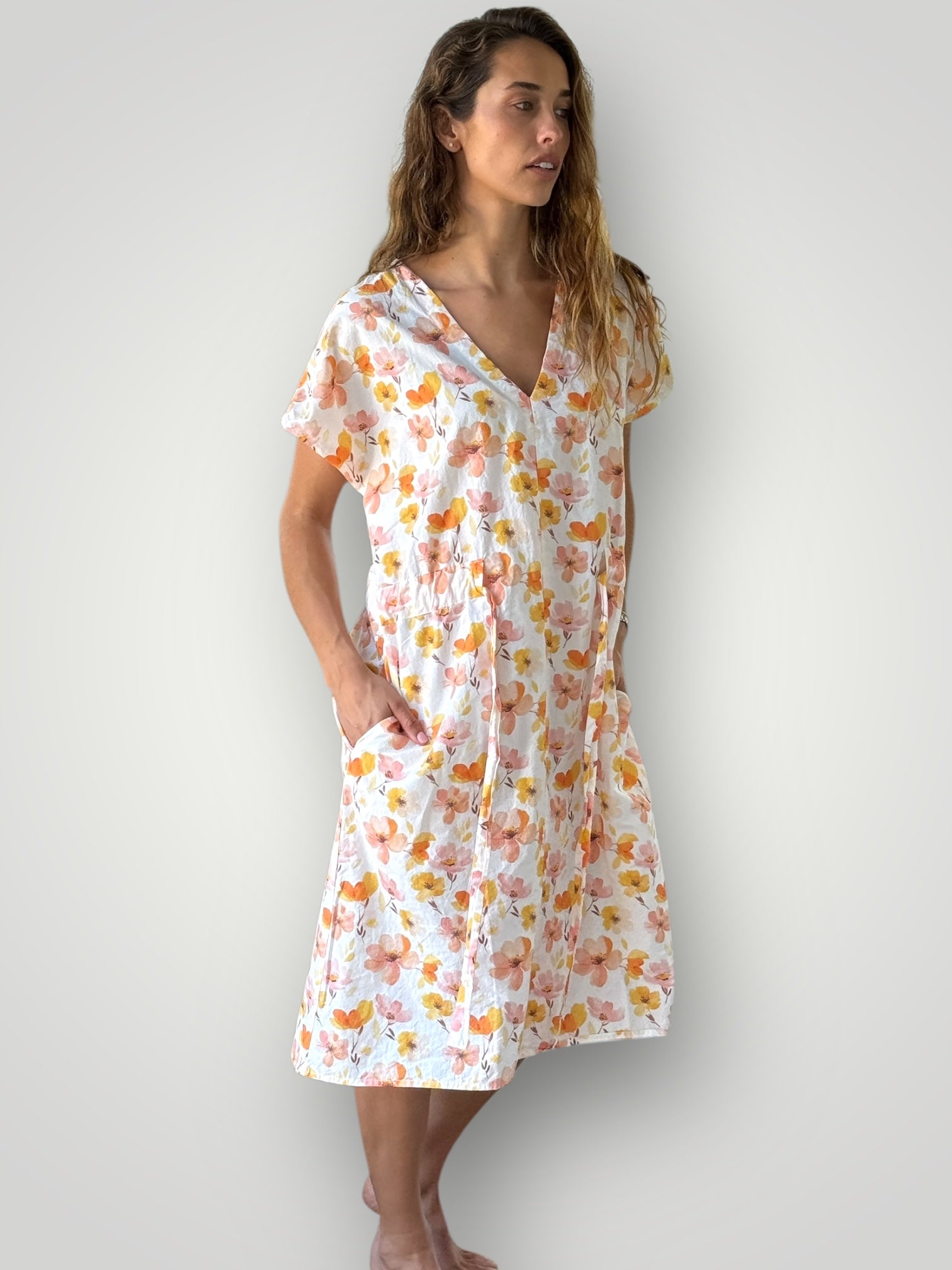 harper dress mid length -citrus flower cotton Apparel