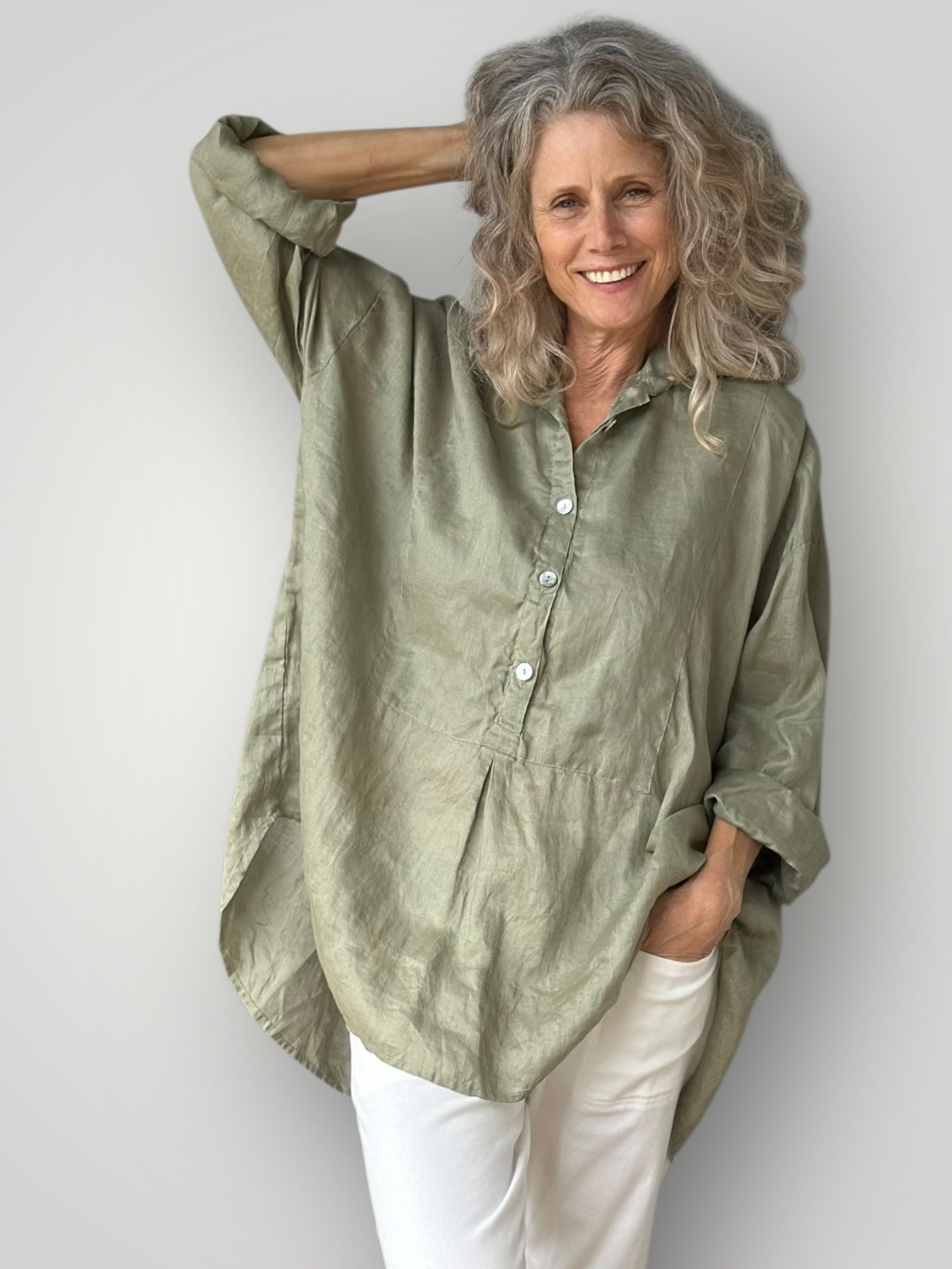 megan shirt - sage linen Apparel