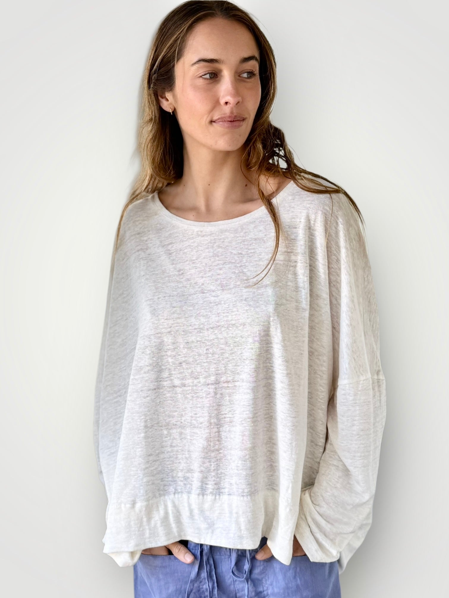 nina top - ivory linen knit General