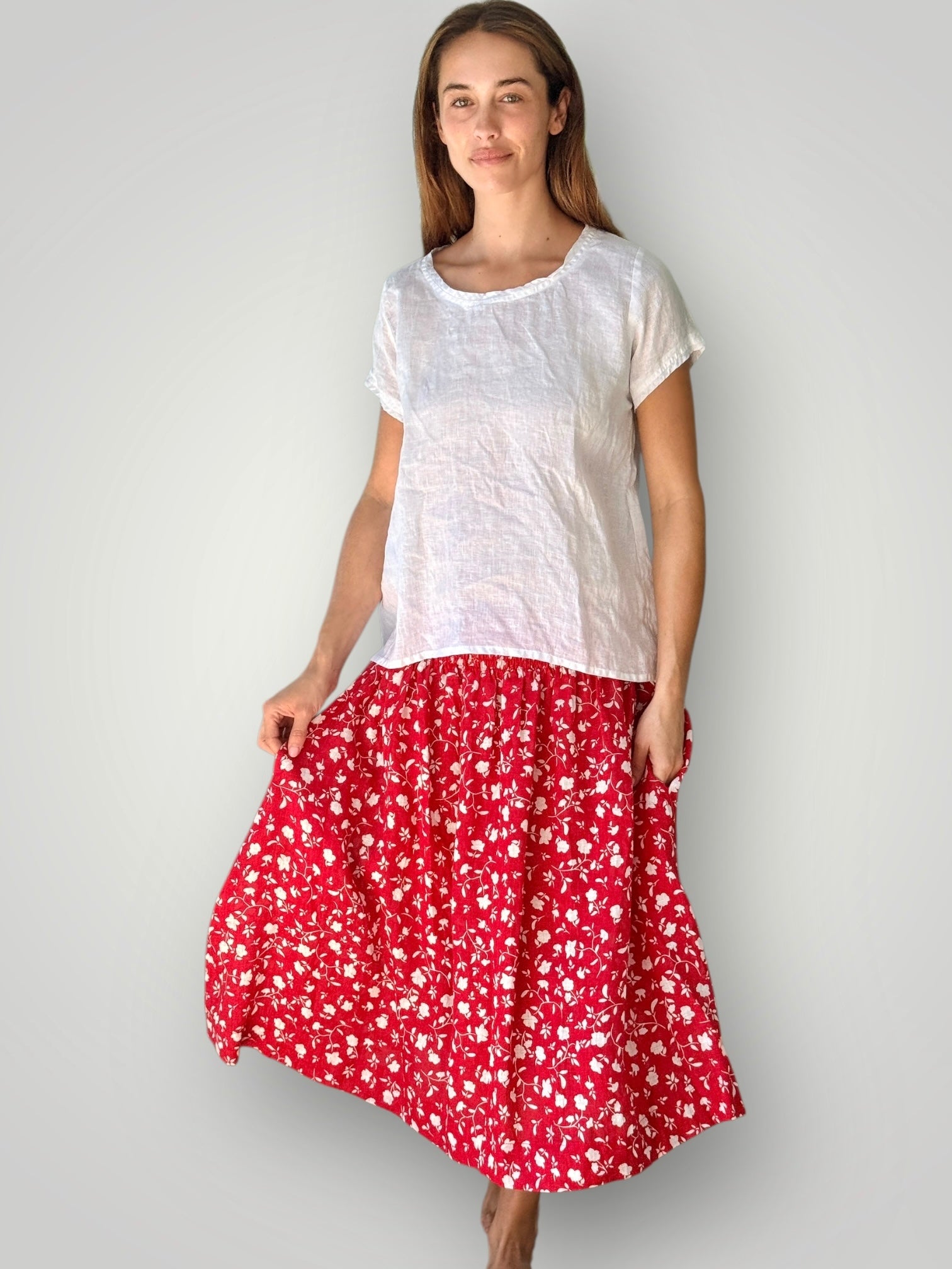 lola skirt - red floral linen Apparel