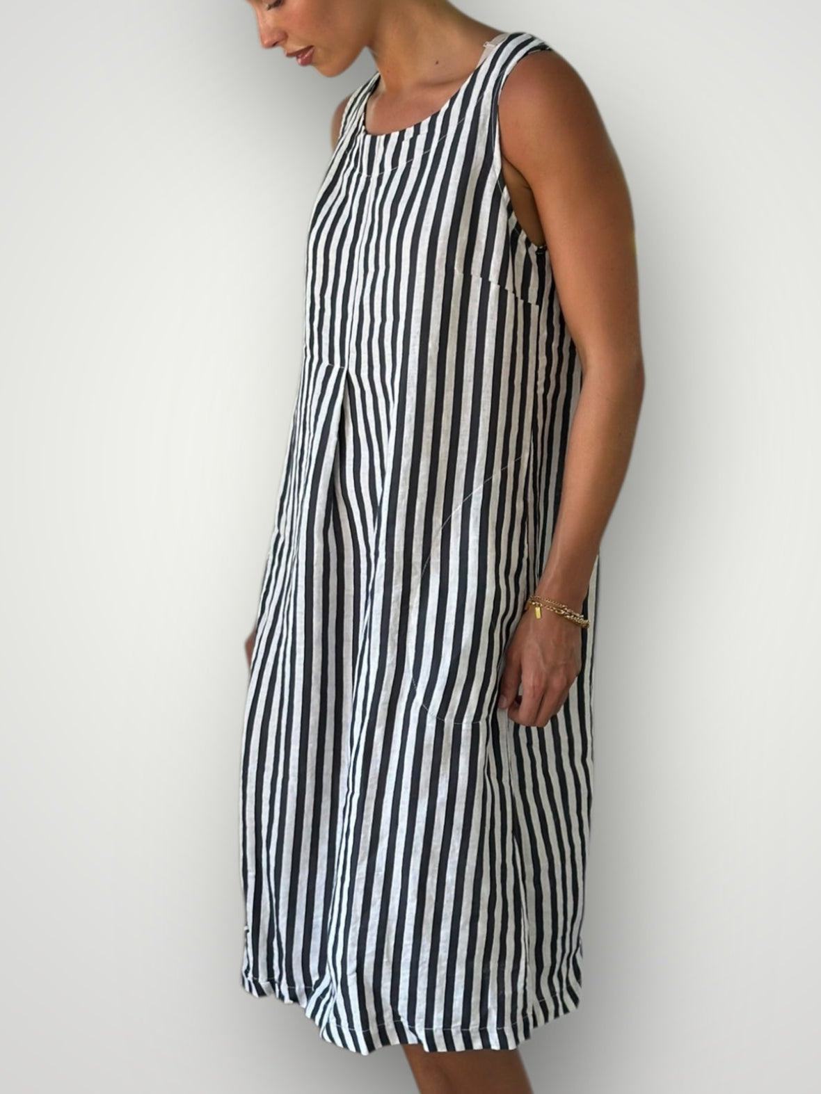 becky dress - charcoal stripe linen Apparel