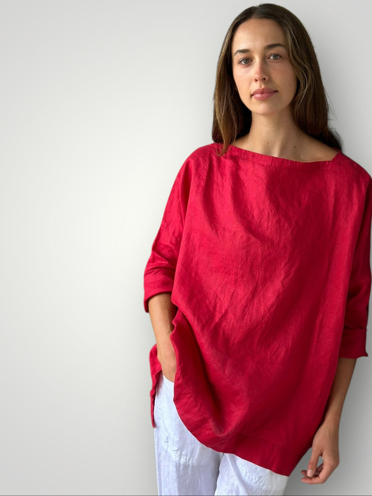 avril top - red linen Apparel