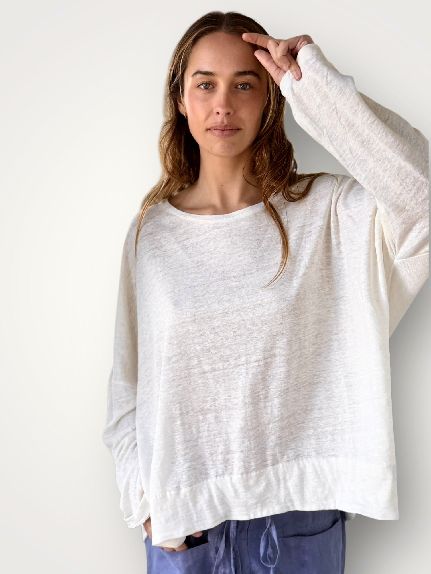 nina top - ivory linen knit General