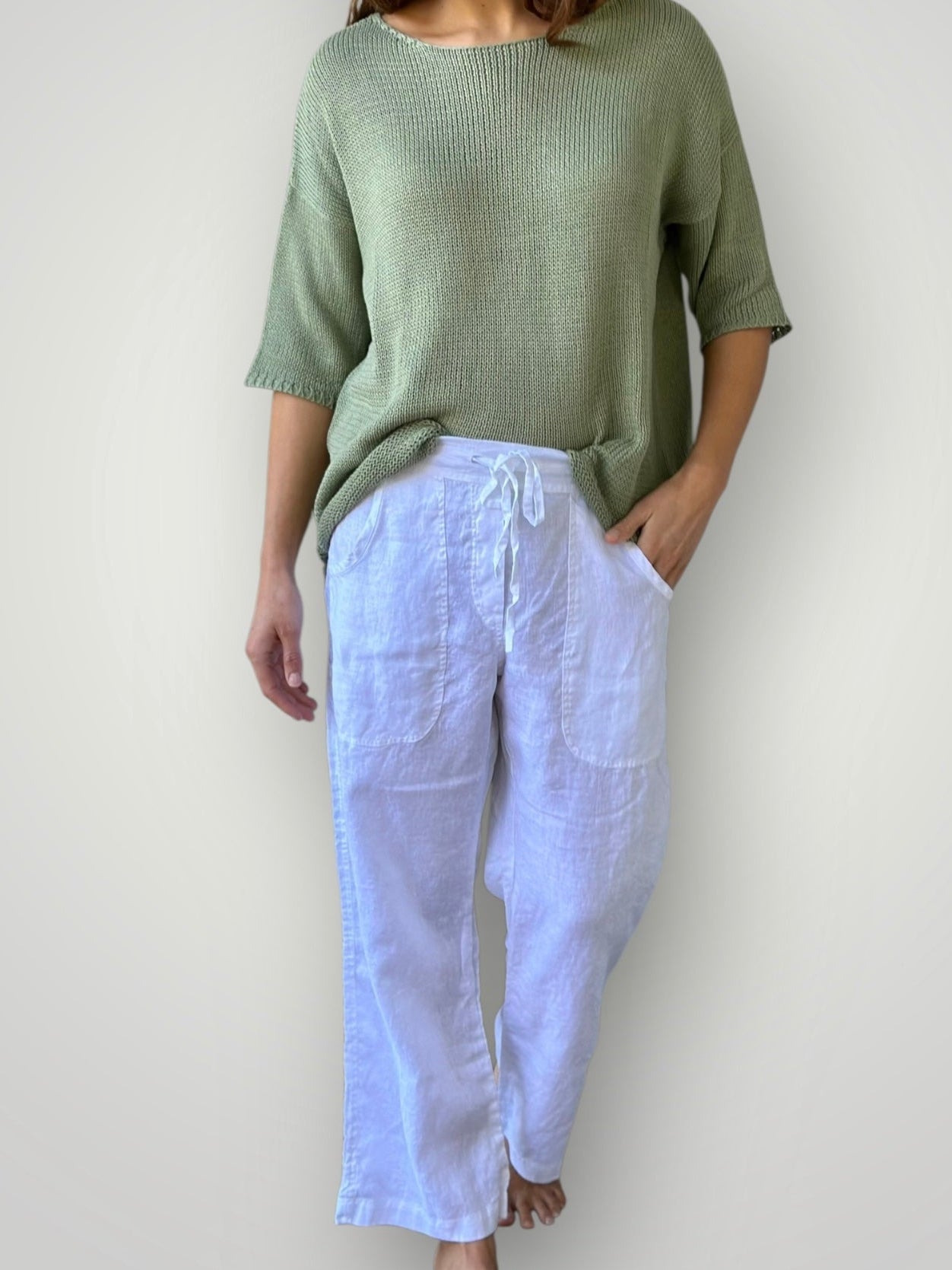 fleur straight leg pants - white linen Apparel