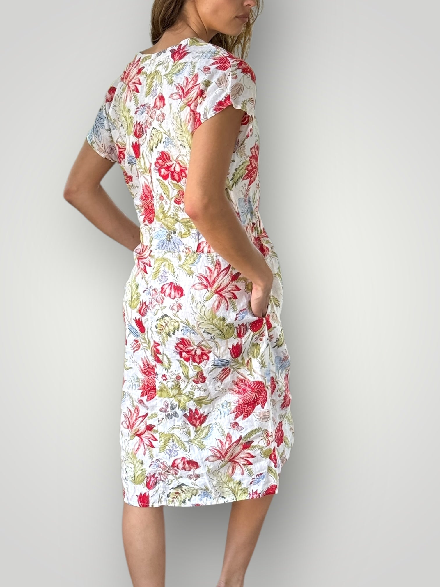 harper dress mid length - festive flower linen Apparel