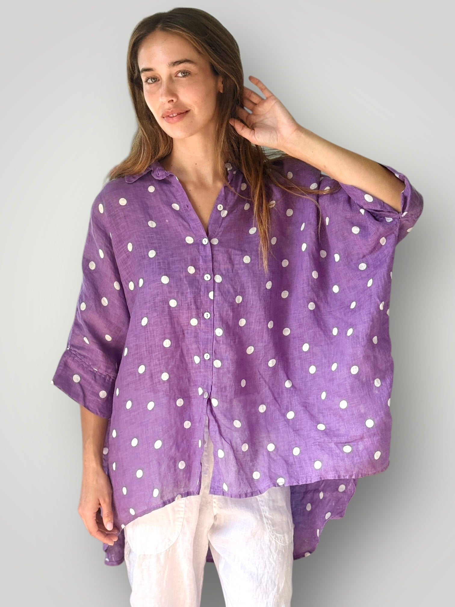 issey shirt - orchid spot linen Apparel
