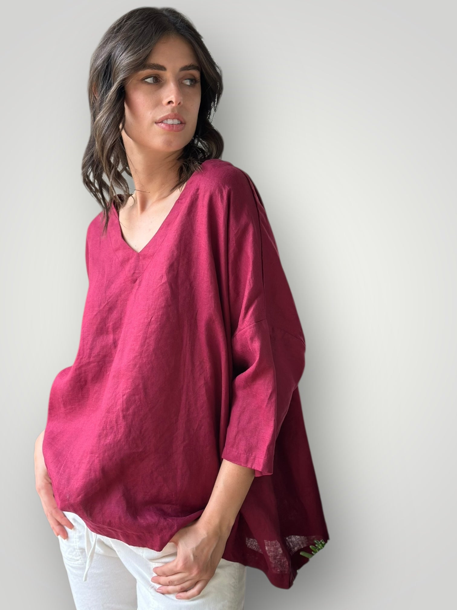 lydia top - merlot linen Apparel
