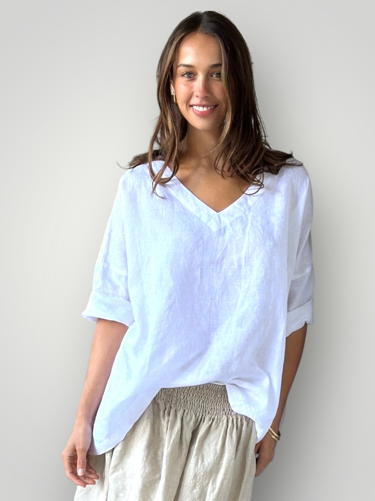 lydia top - white linen Apparel