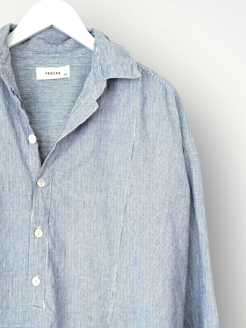 megan shirt -fine blue stripe linen Apparel