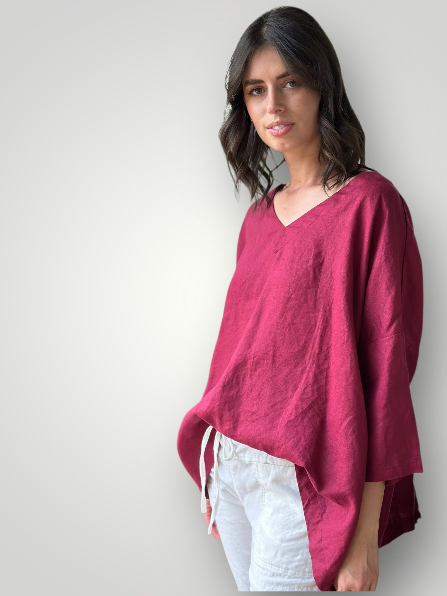 lydia top - merlot linen Apparel