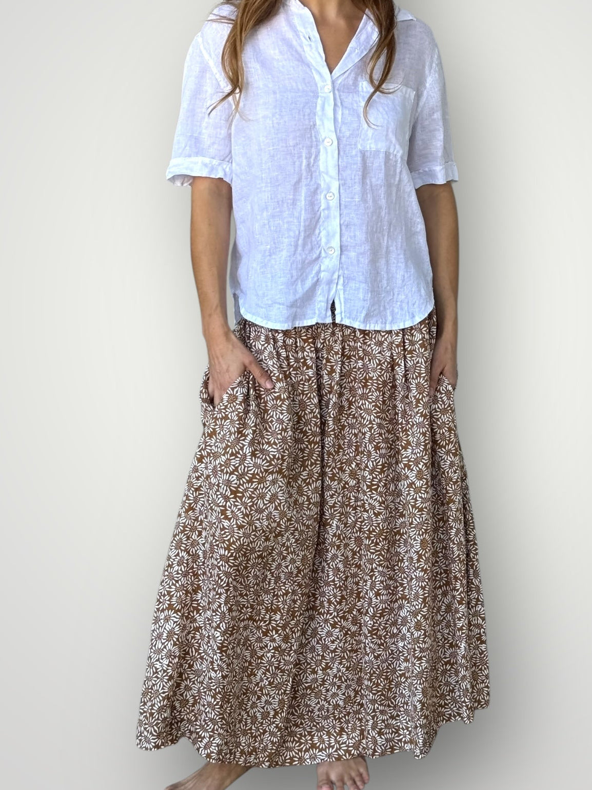 lulu skirt - caramel daisy linen Apparel