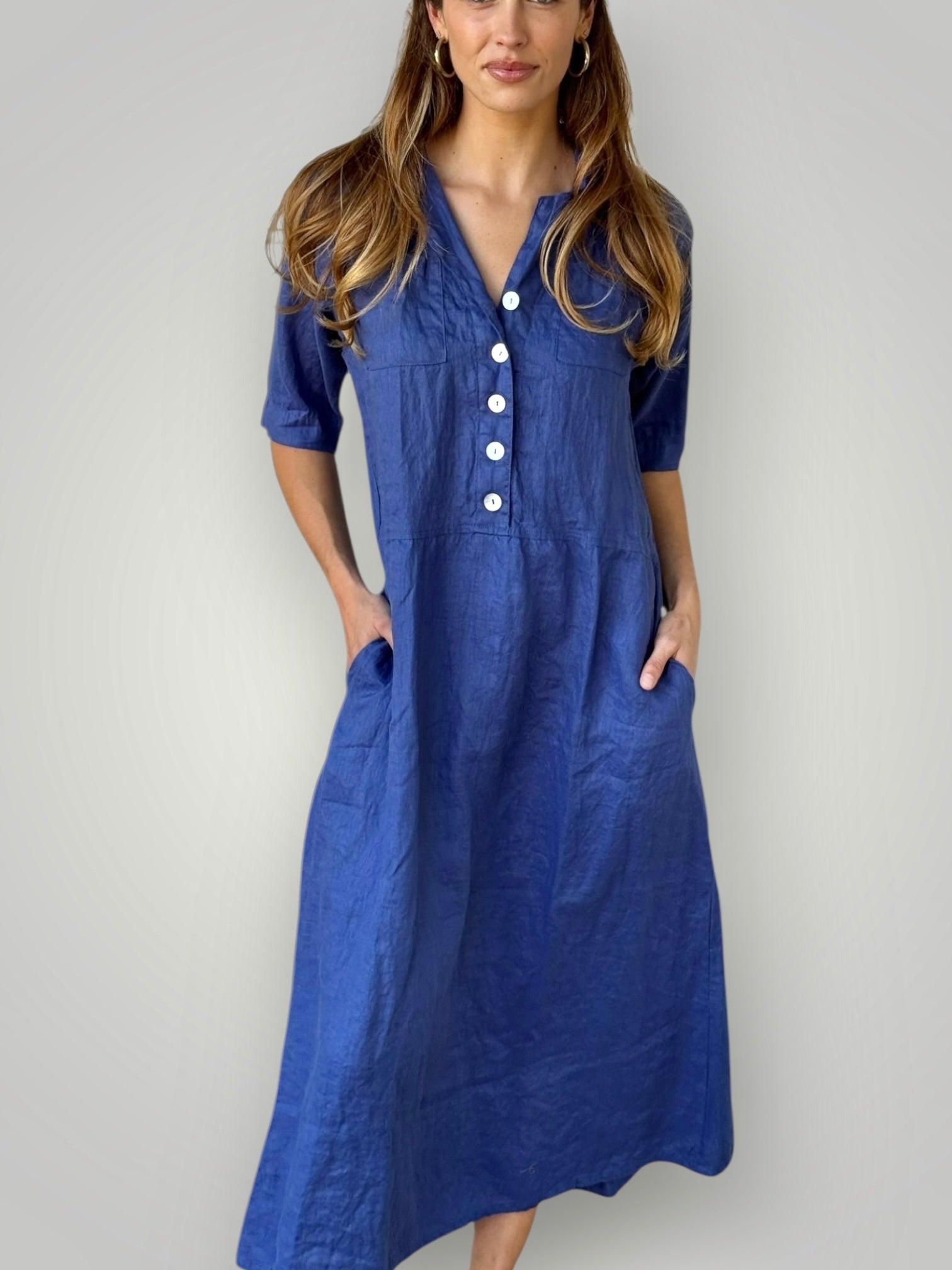 bridget dress - blue dusk linen Apparel