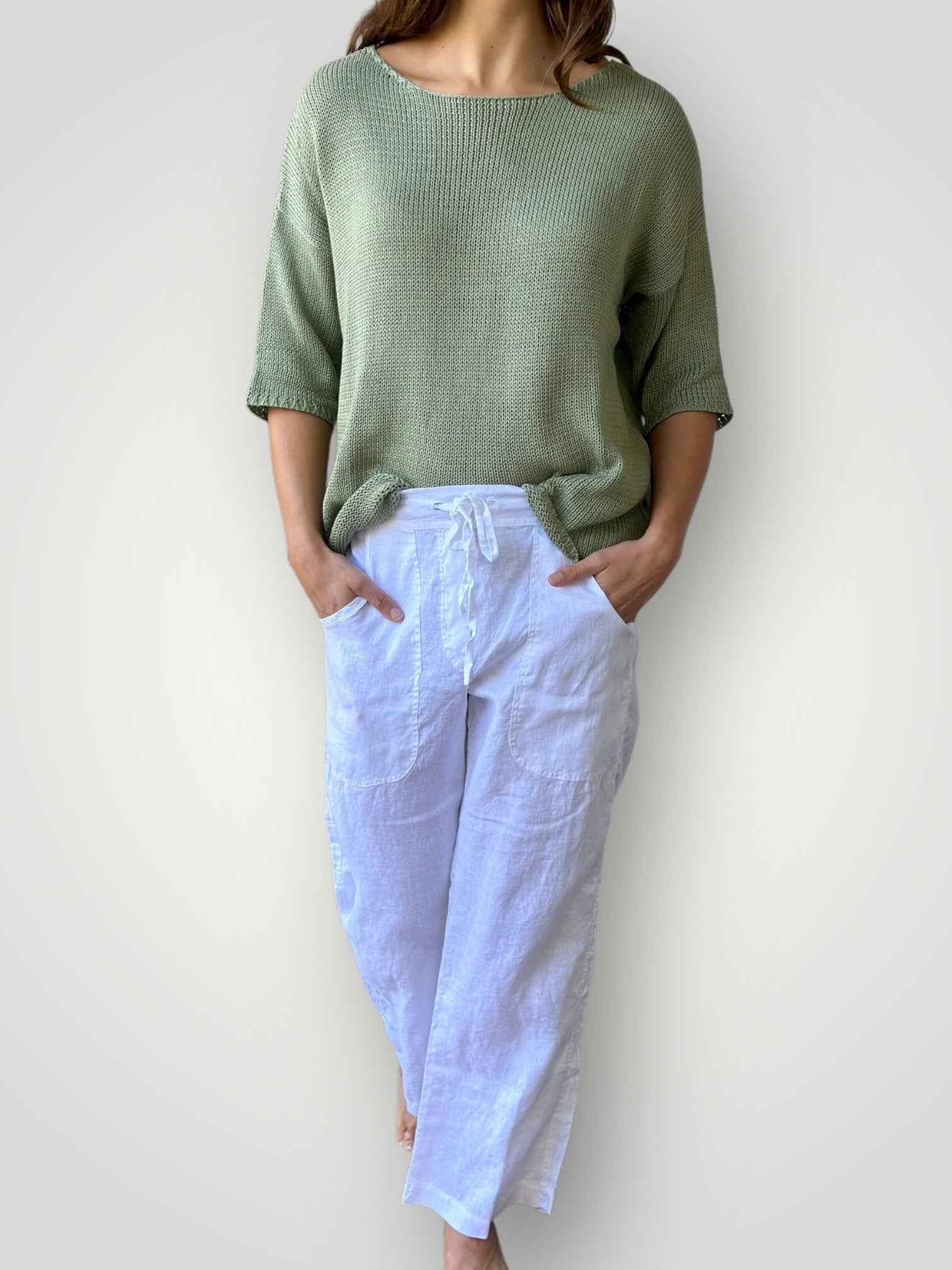 fleur straight leg pants - white linen Apparel