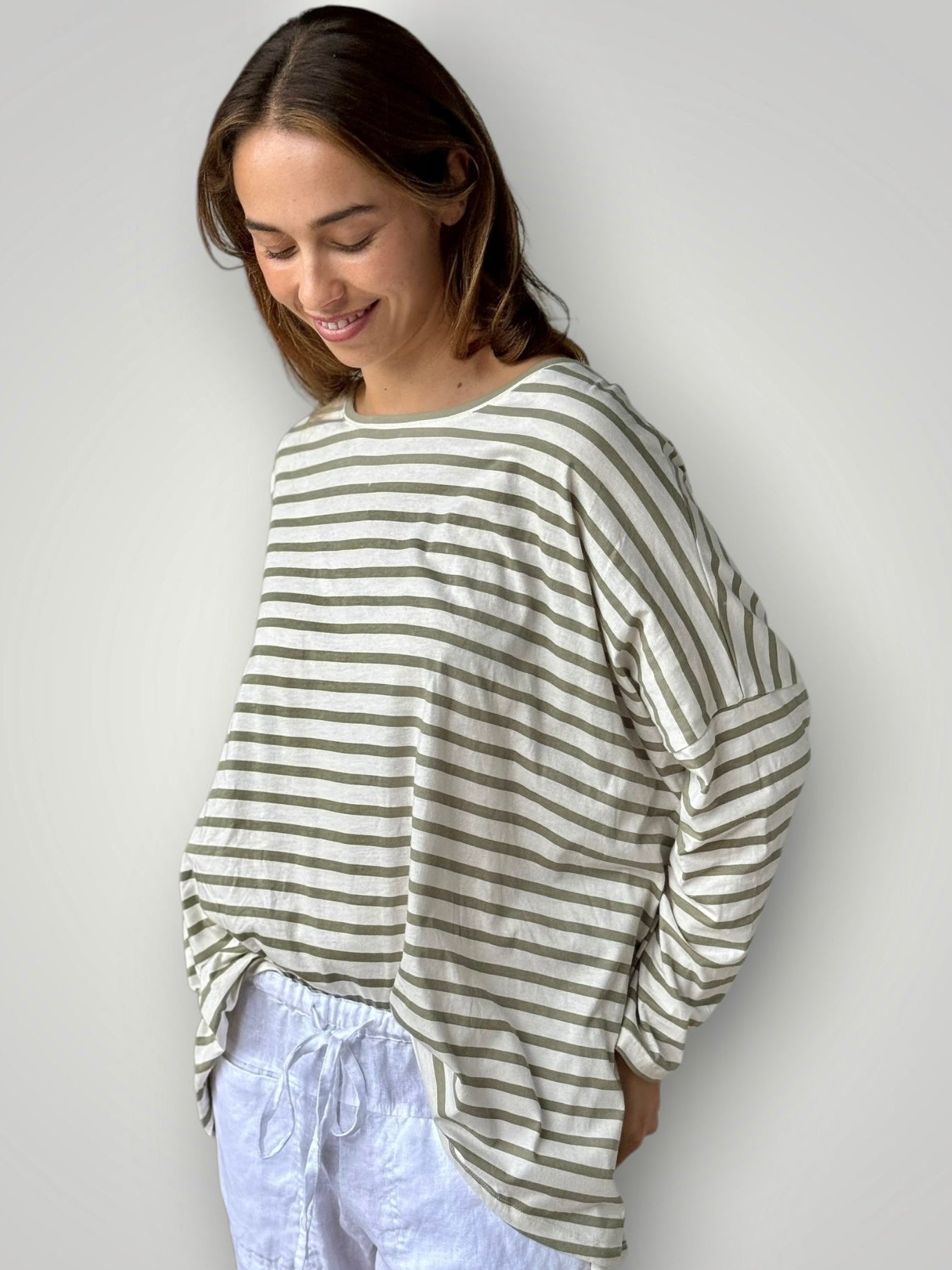 estella top-sage stripe cotton Apparel