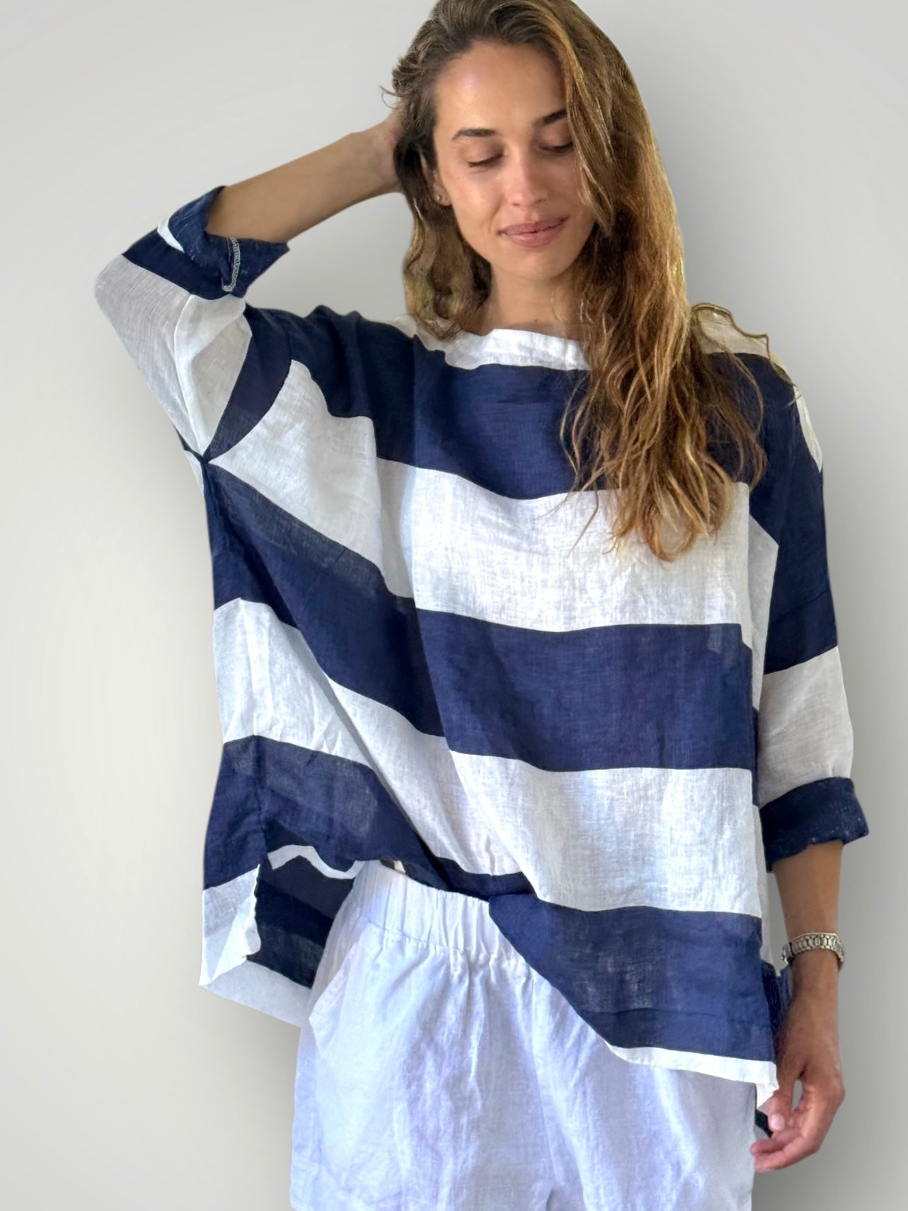 avril top - big blue dusk stripe Apparel