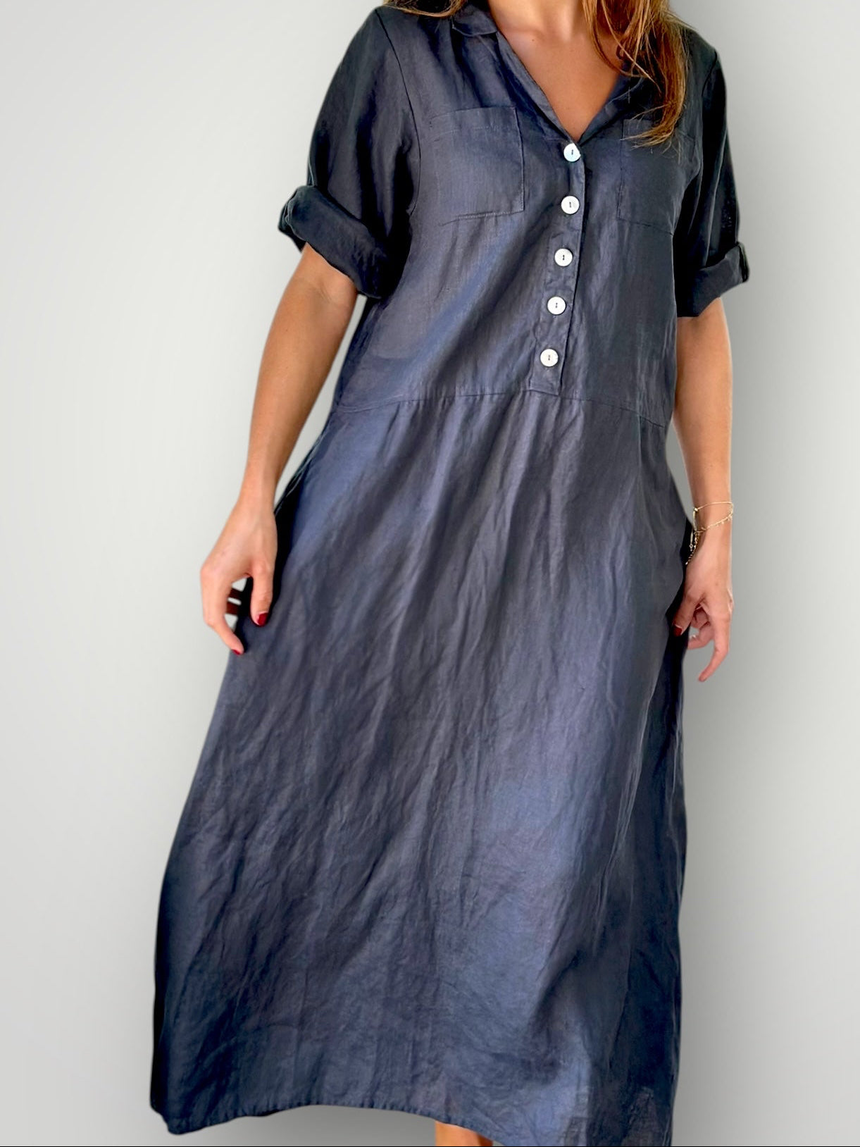 bridget dress-charcoal linen Apparel