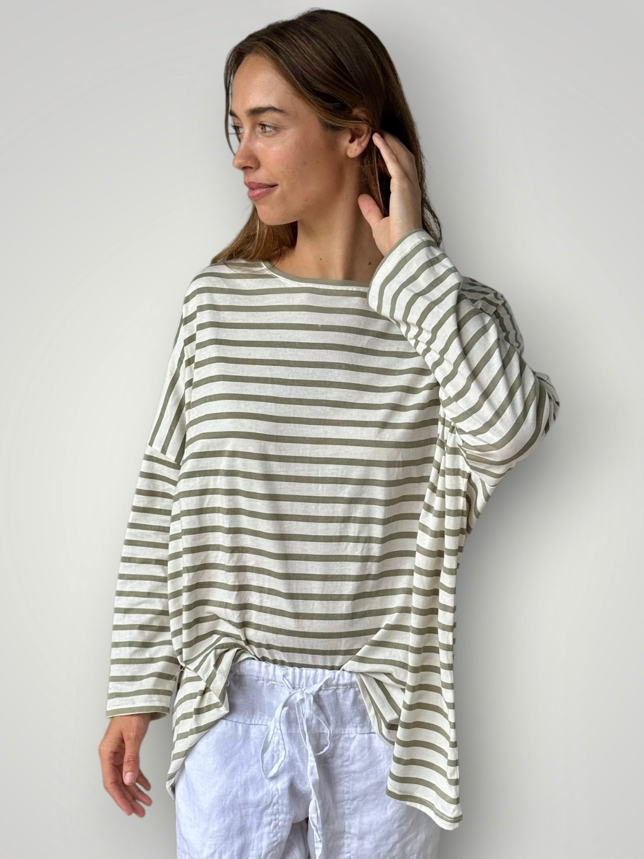 estella top-sage stripe cotton Apparel