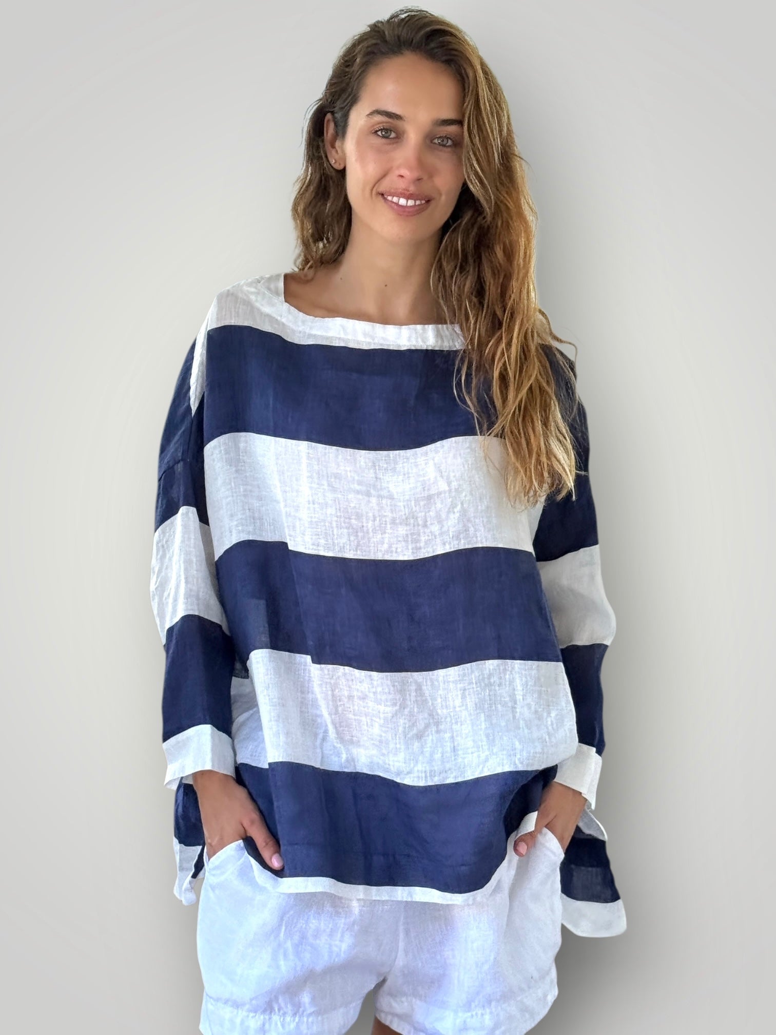 avril top - big blue dusk stripe Apparel