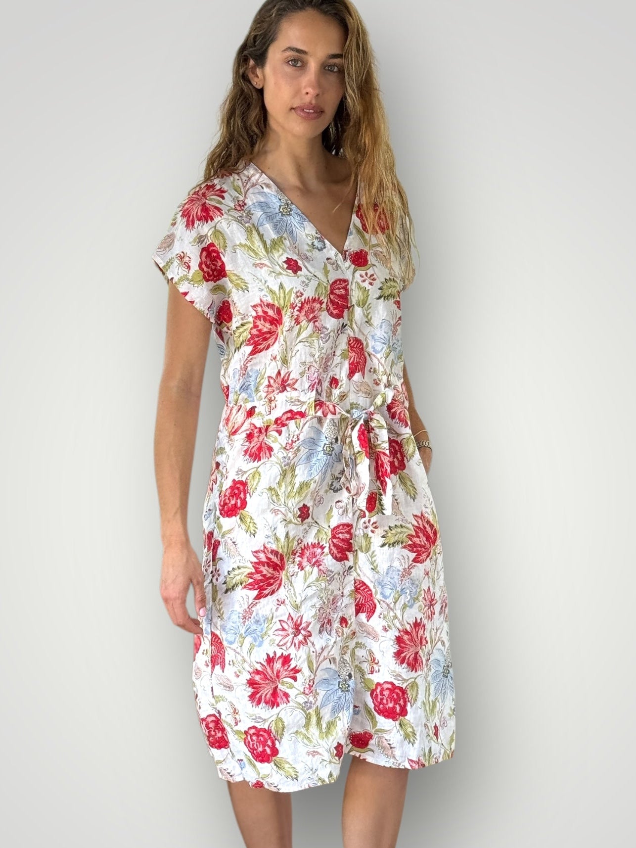 harper dress mid length - summer flower linen Apparel