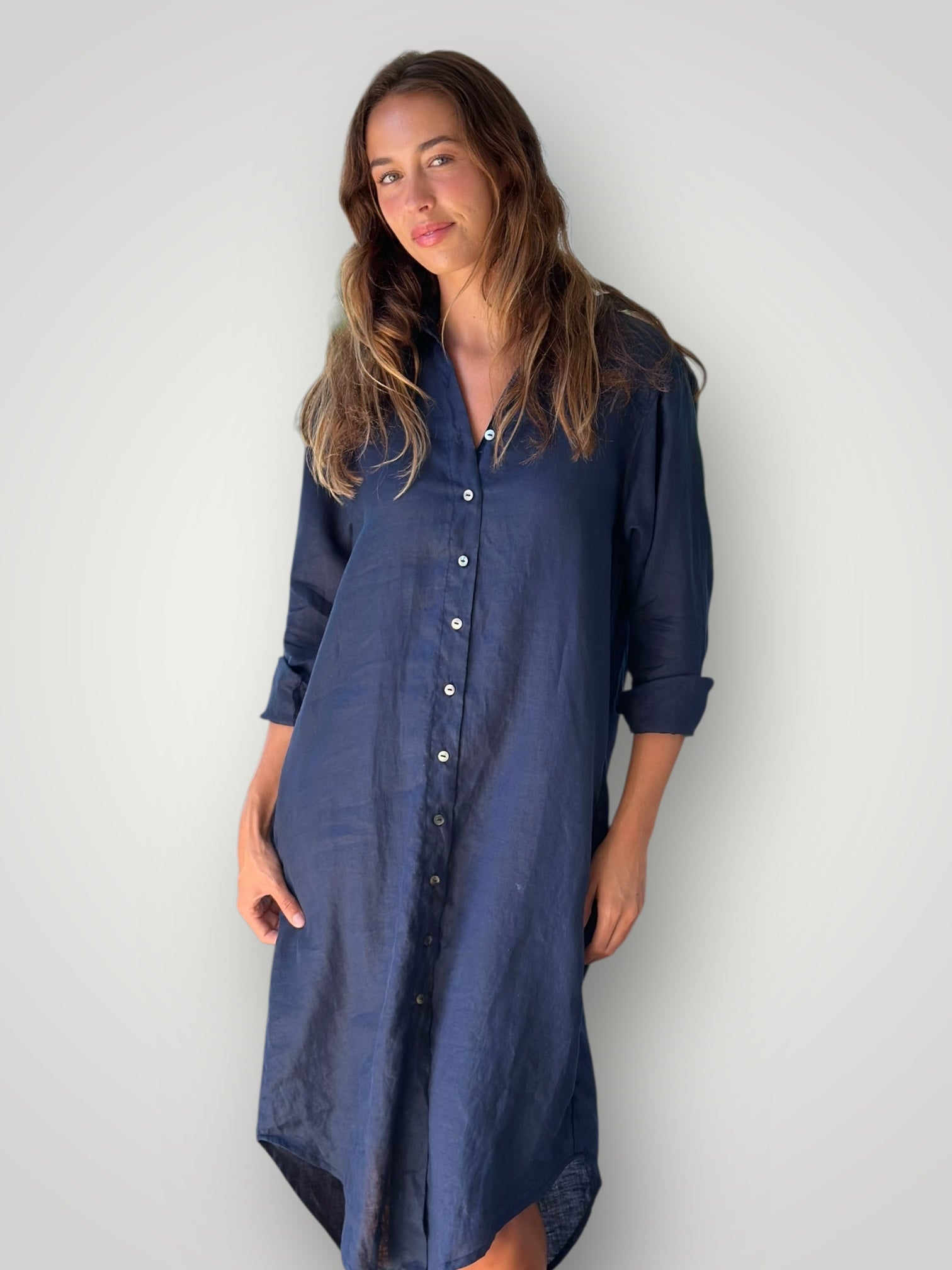 elena shirtdress - navy linen Apparel