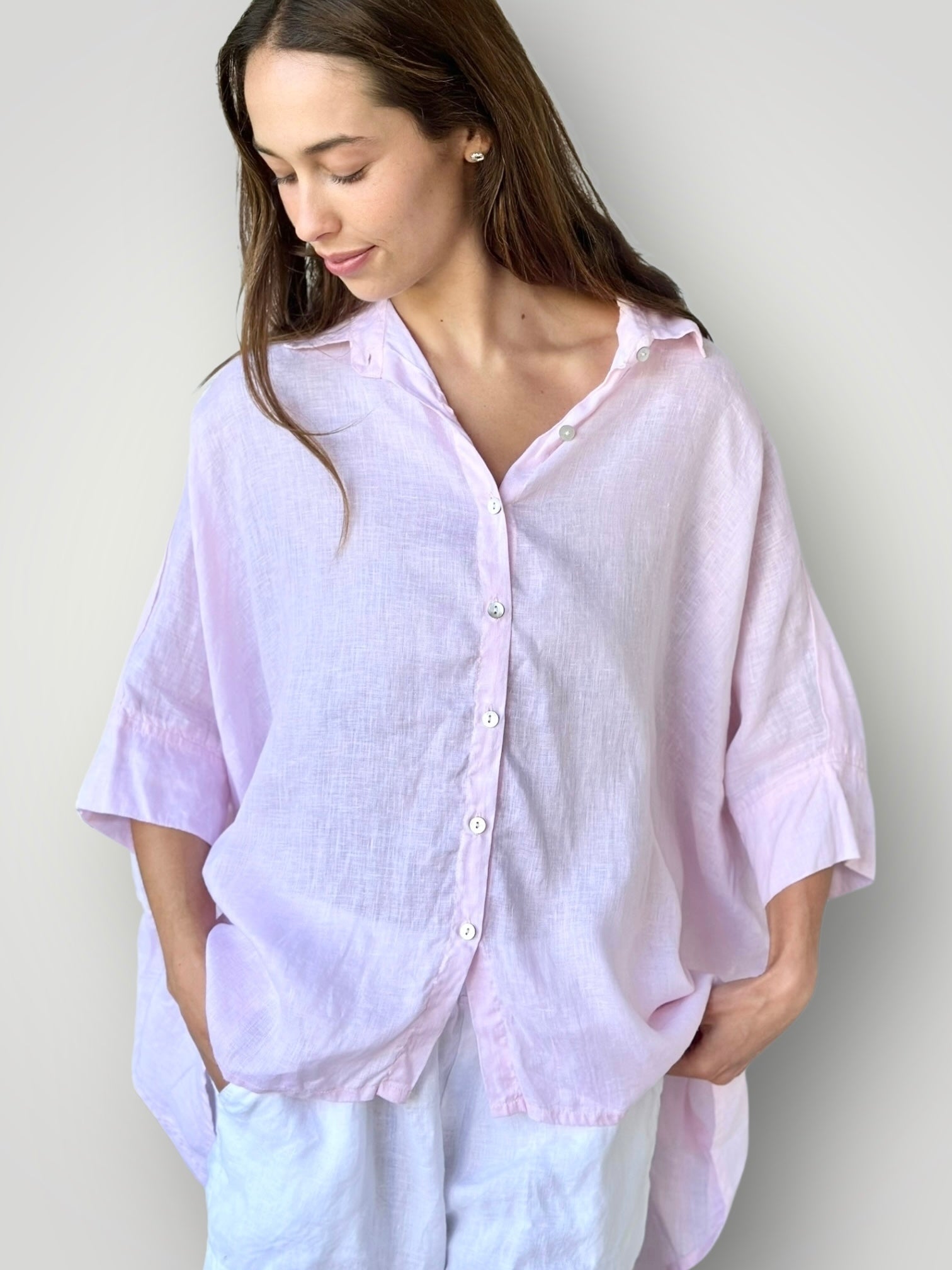 issey shirt - soft pink linen Apparel